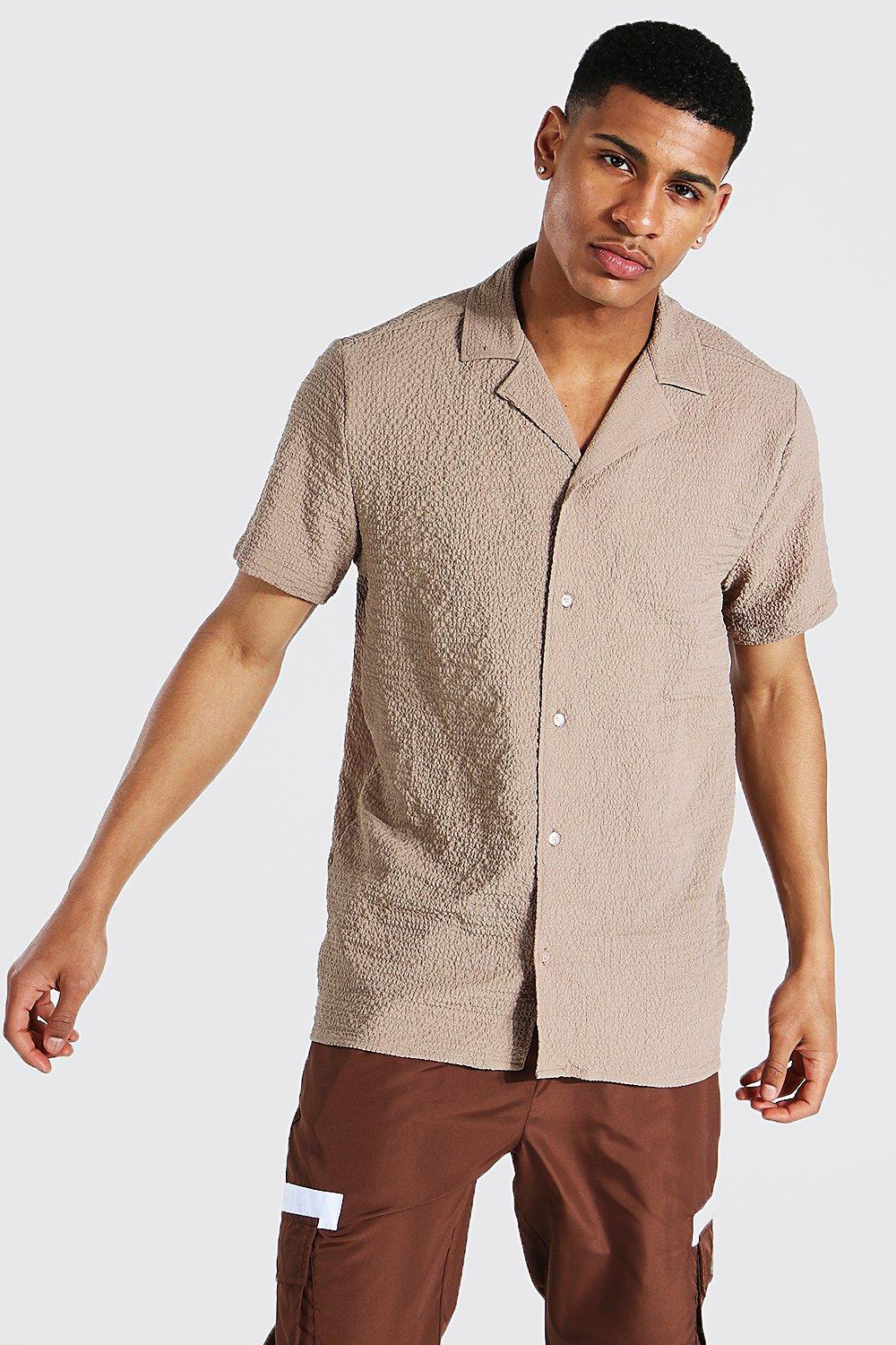 boohooMAN Men's Short Sleeve Revere Textured Shirt