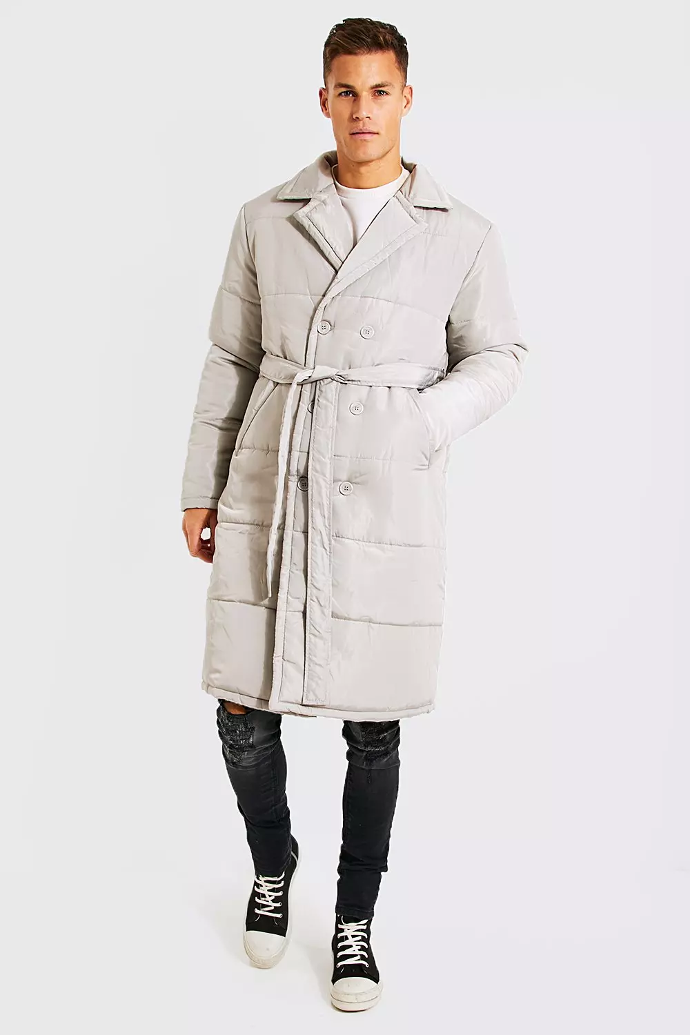 Tall Padded Double Breasted Trench Coat boohooMAN UK