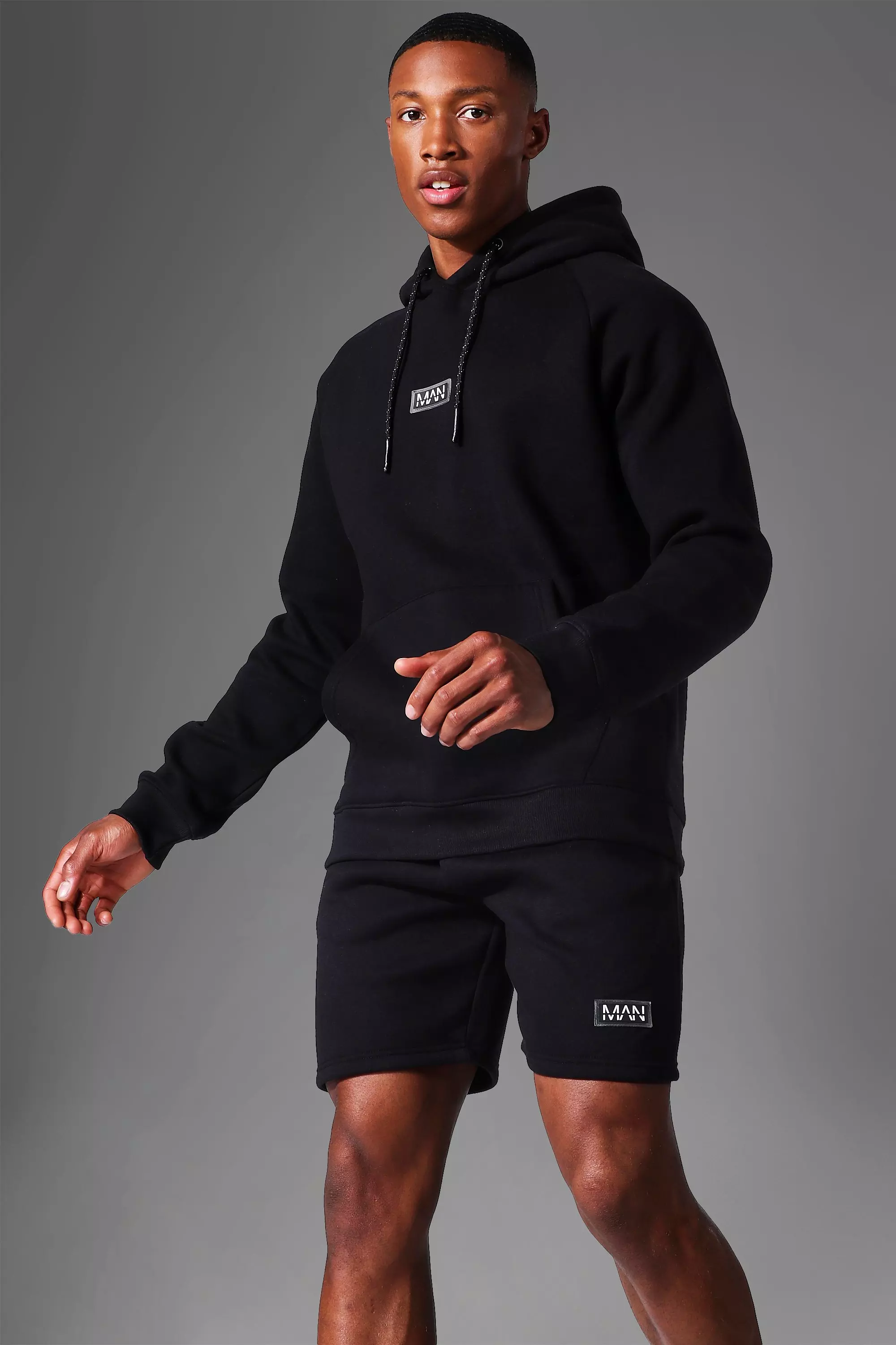 【boohooMAN】Active Regular Fit Badge Hoodie★関税・送料込★ Man Active Gym Training Hoodie And Short Se | boohooMAN USA