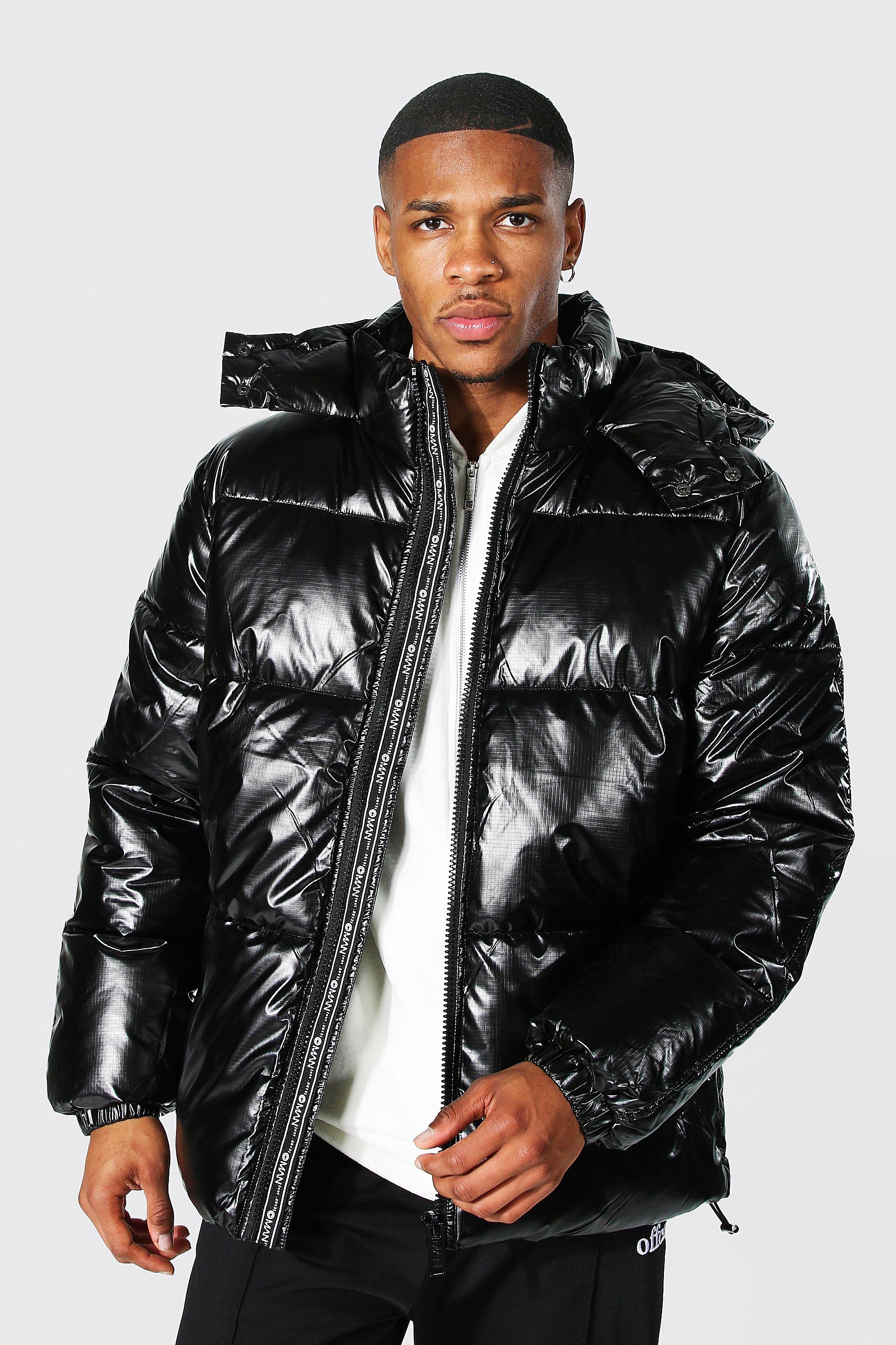 boohooMAN Mens High Shine Quilted Zip Through Jacket - Black M