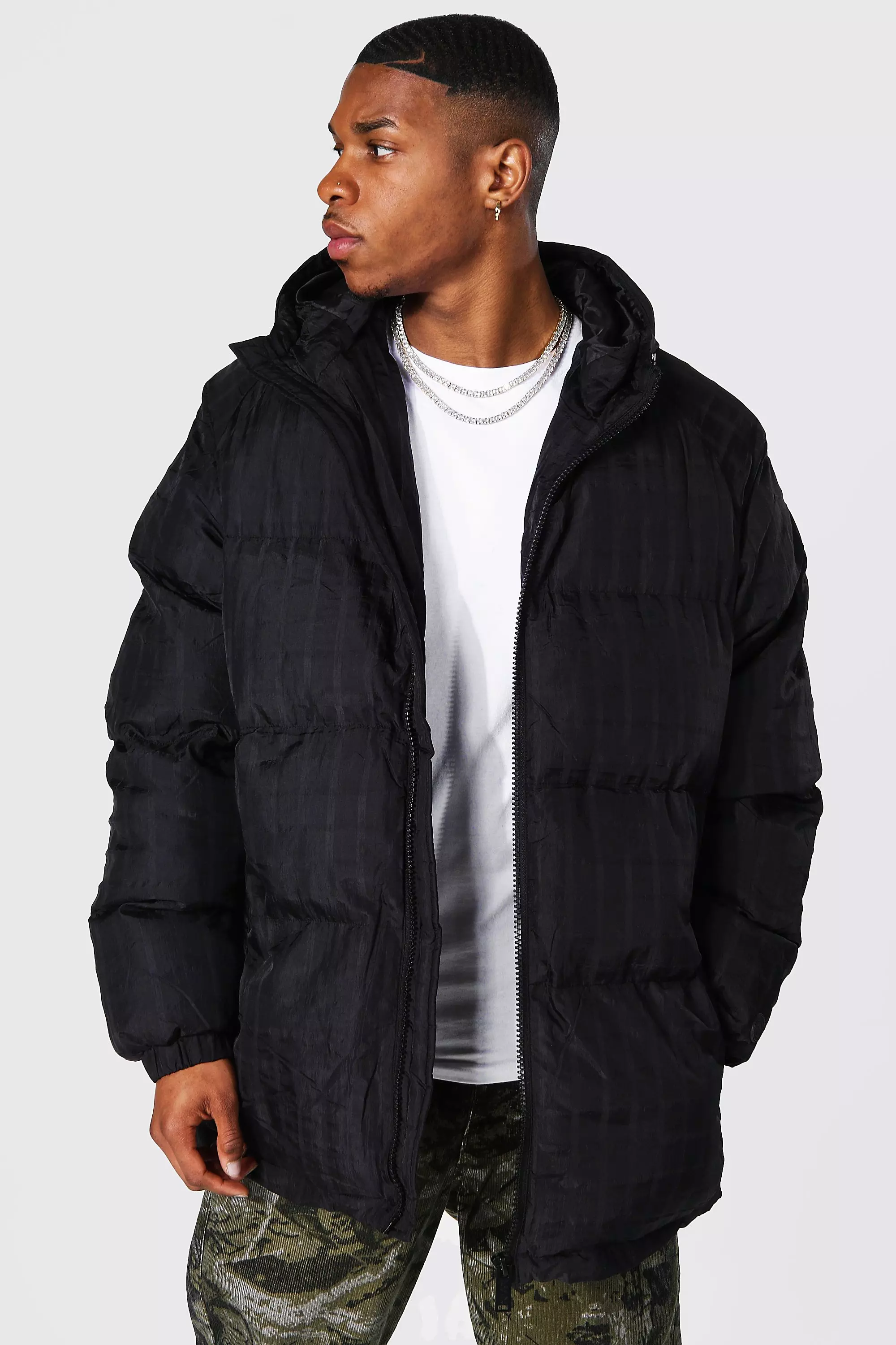 Black oversized puffer jacket with hood hotsell