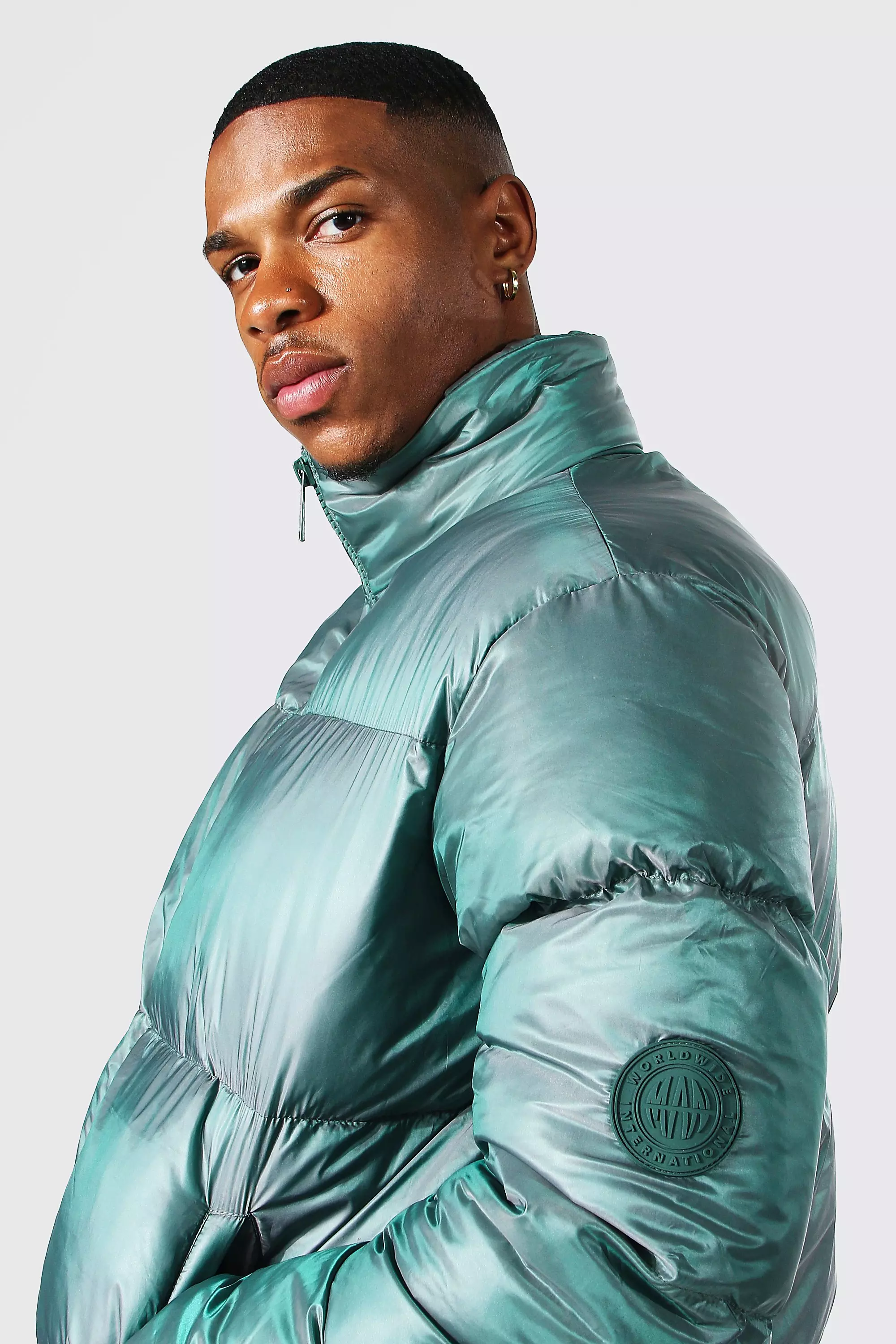 Green Two Tone Puffer With Removable Jersey Hood alternative image