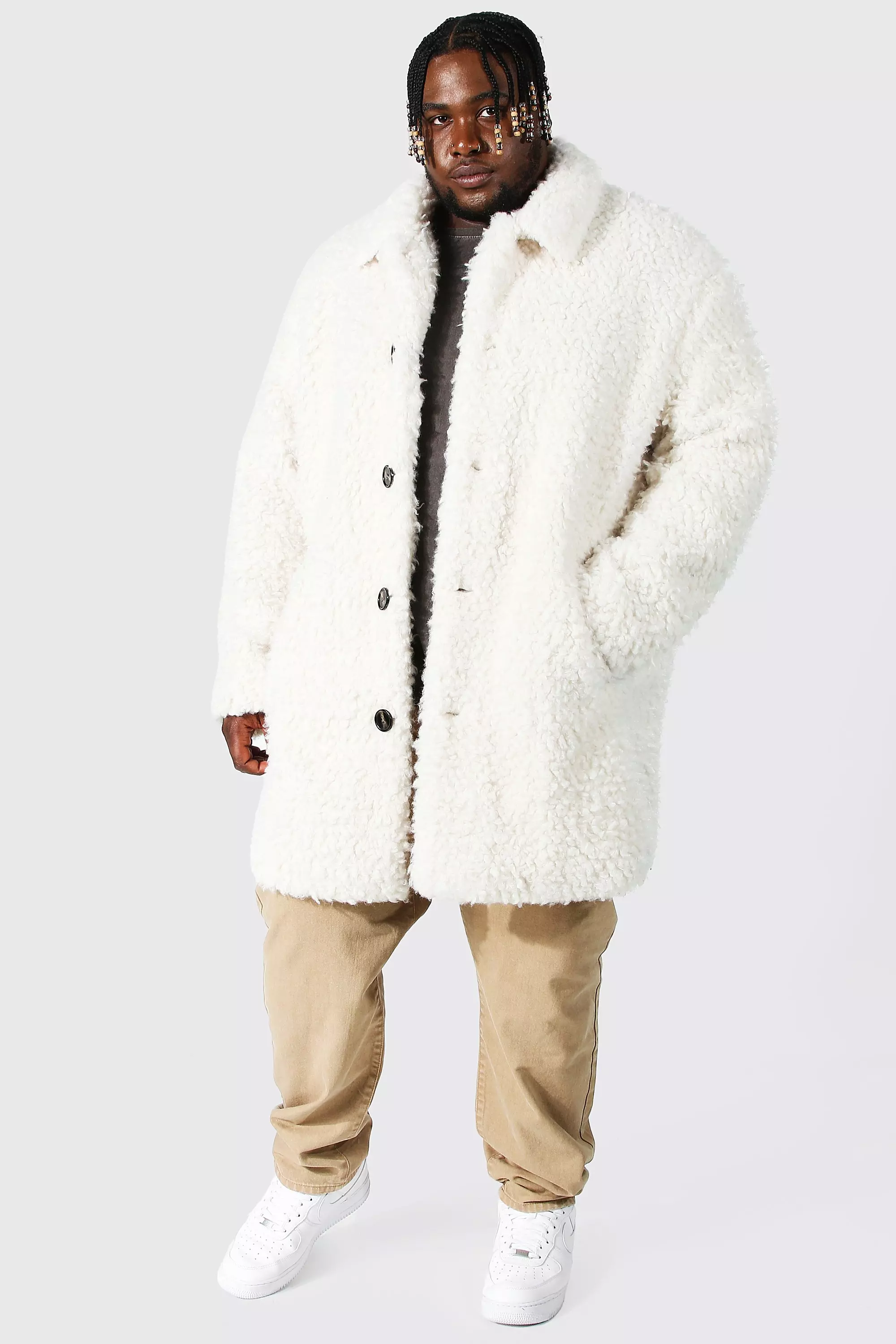 Plus Teddy Faux Fur Single Breasted Jacket boohooMAN