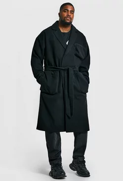 Black Plus Utility 3d Pocket Overcoat With Belt