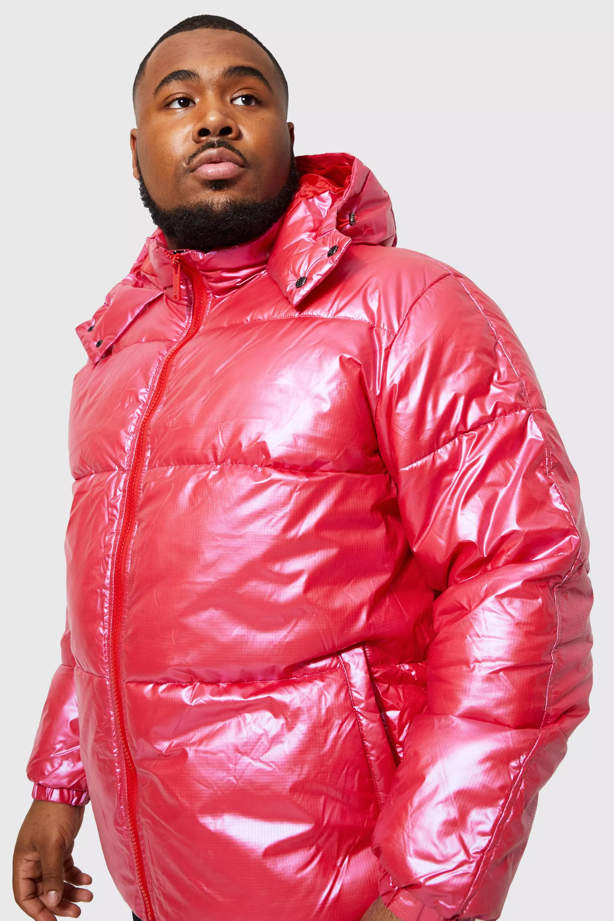 Red high shine puffer jacket on sale