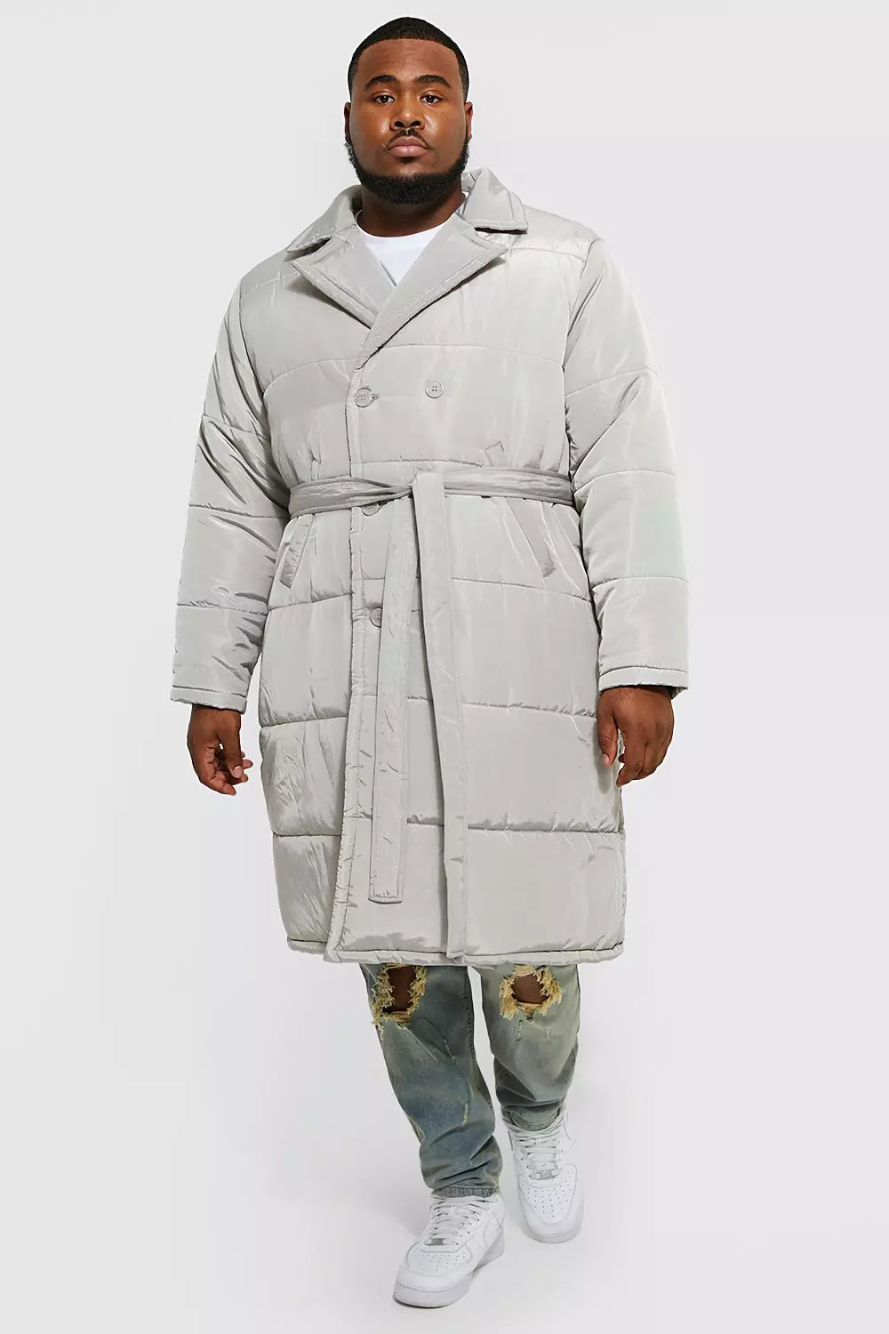 Plus Padded Double Breasted Trench Coat Stone