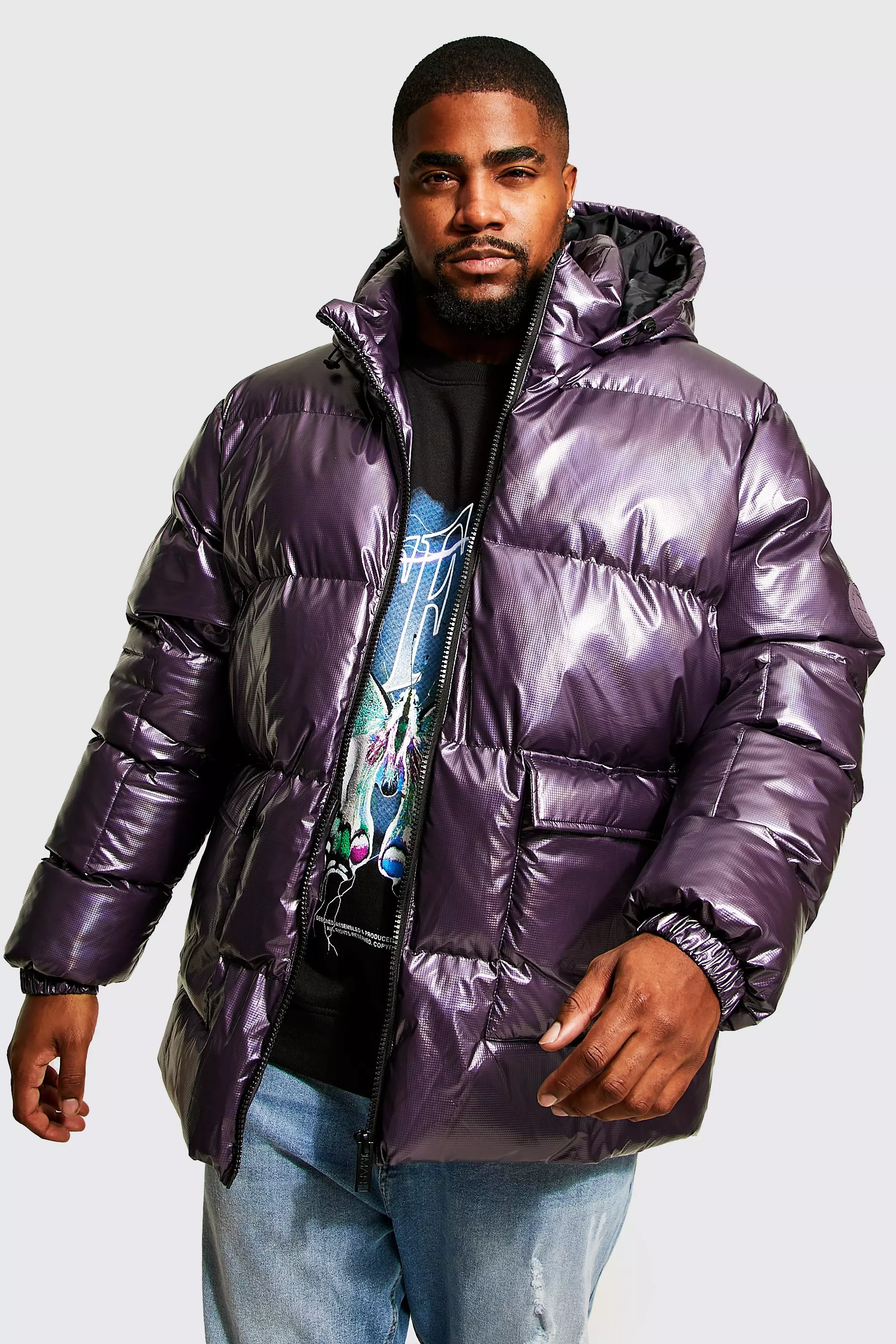 Plus Metallic Ripstop Puffer boohooMAN USA