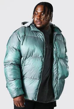 Green Plus 2-tone Puffer With Removable Jersey Hood