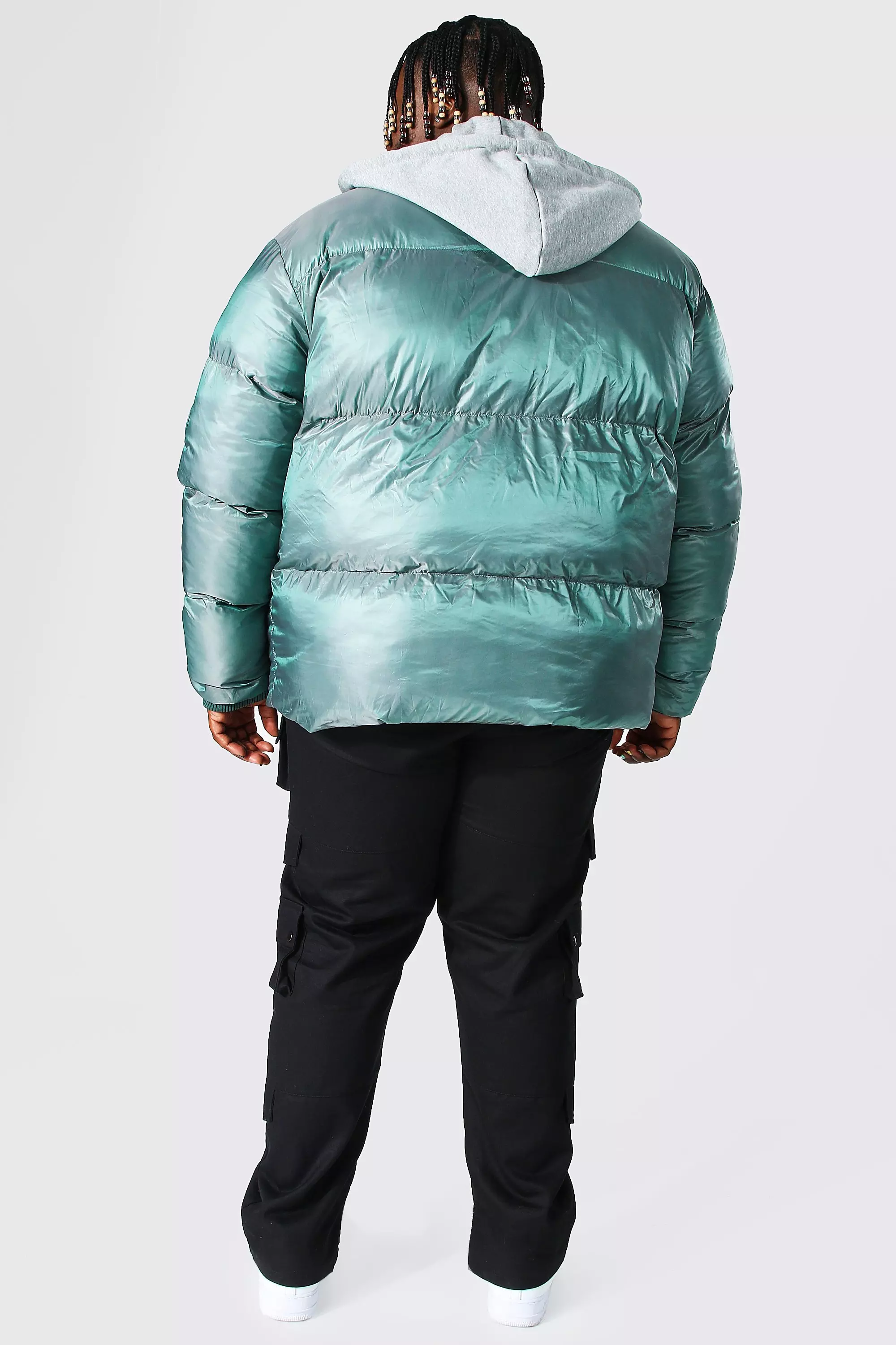 Puffer jacket with jersey hood sale