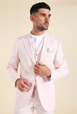 Pink Linen Skinny Single Breast Suit Jacket