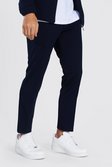 Navy Skinny Fit Pique Pintuck Trouser