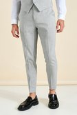 Grey Linen Skinny Crop Suit Trousers