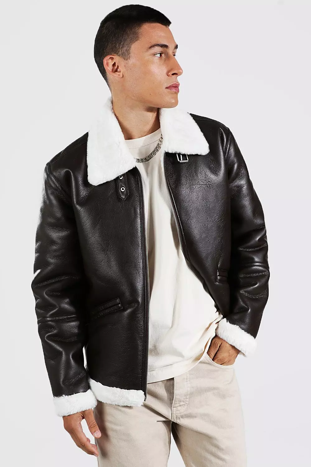 Mens aviator jacket with fur collar deals