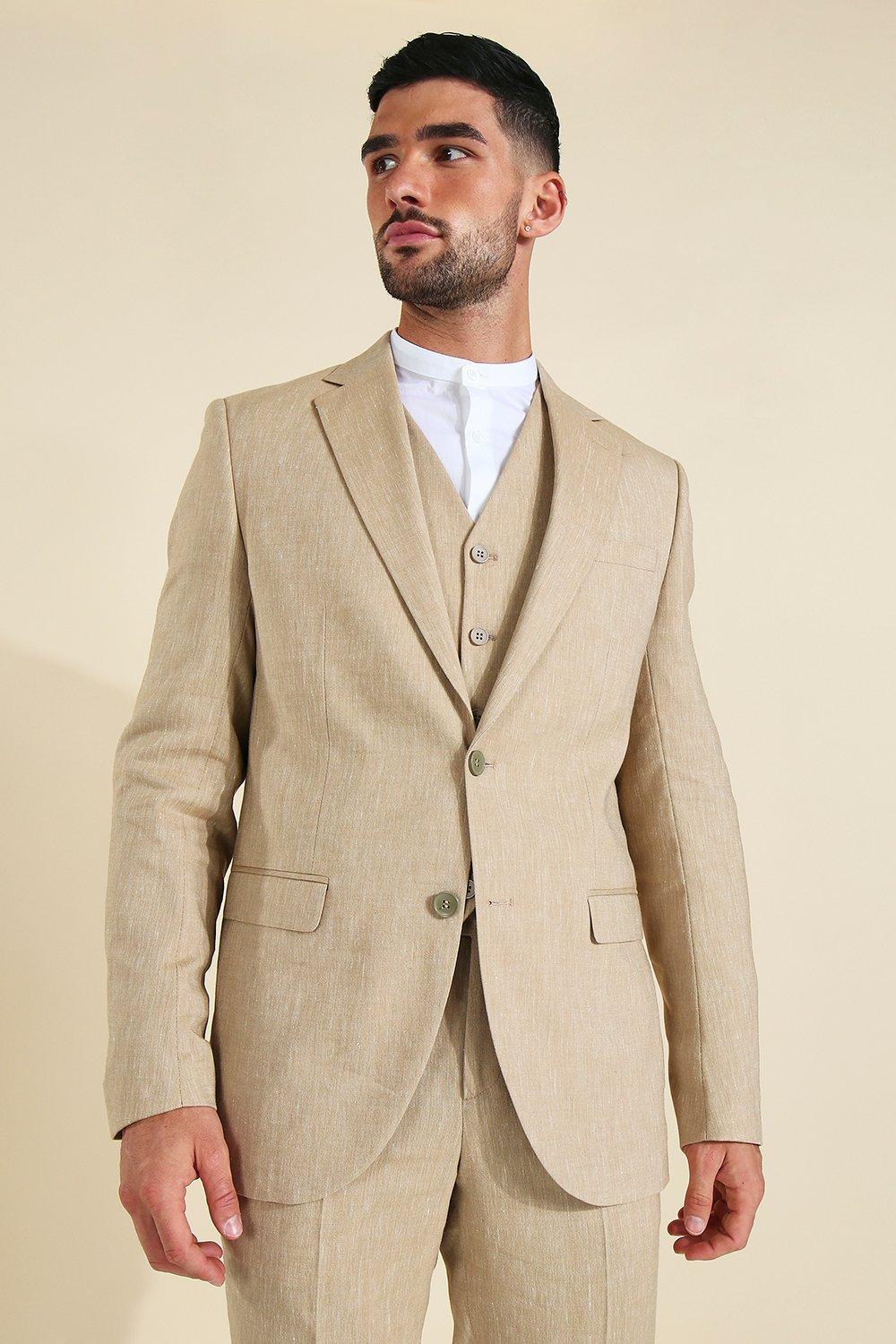 Brown Linen Slim Single Breast Suit Jacket