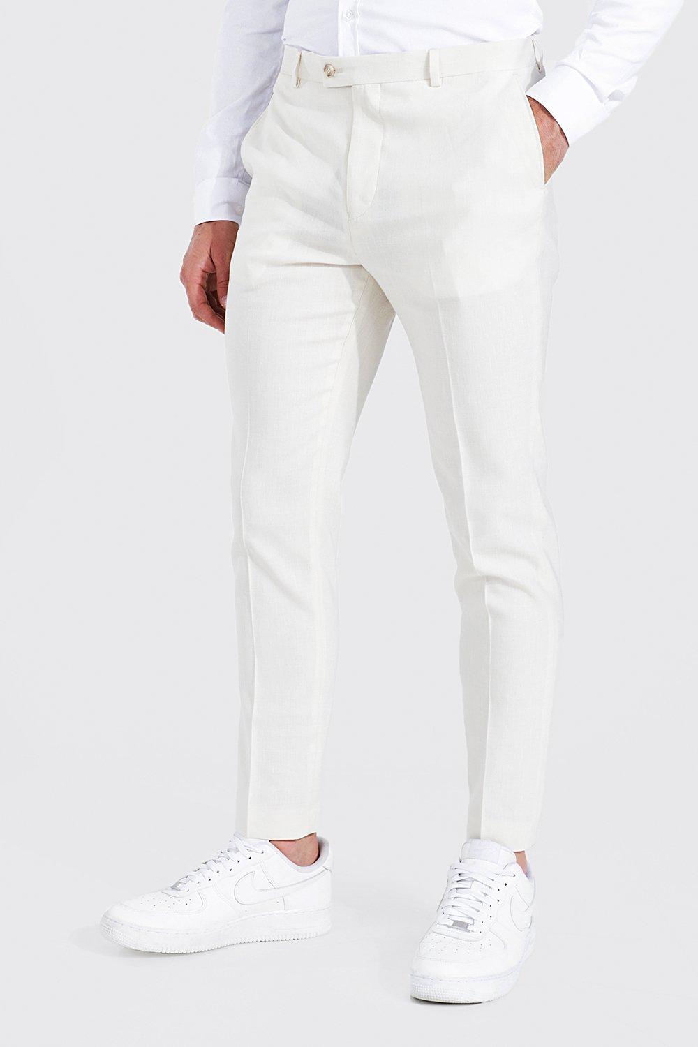 Stone Linen Skinny Crop Suit Trousers