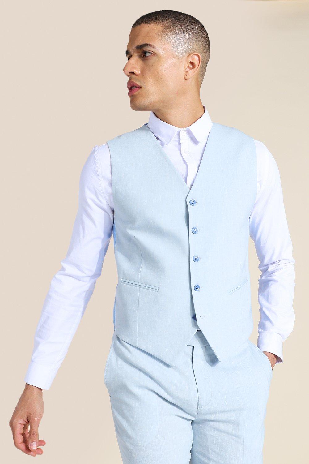 Gilet Monopetto In Lino, Blue