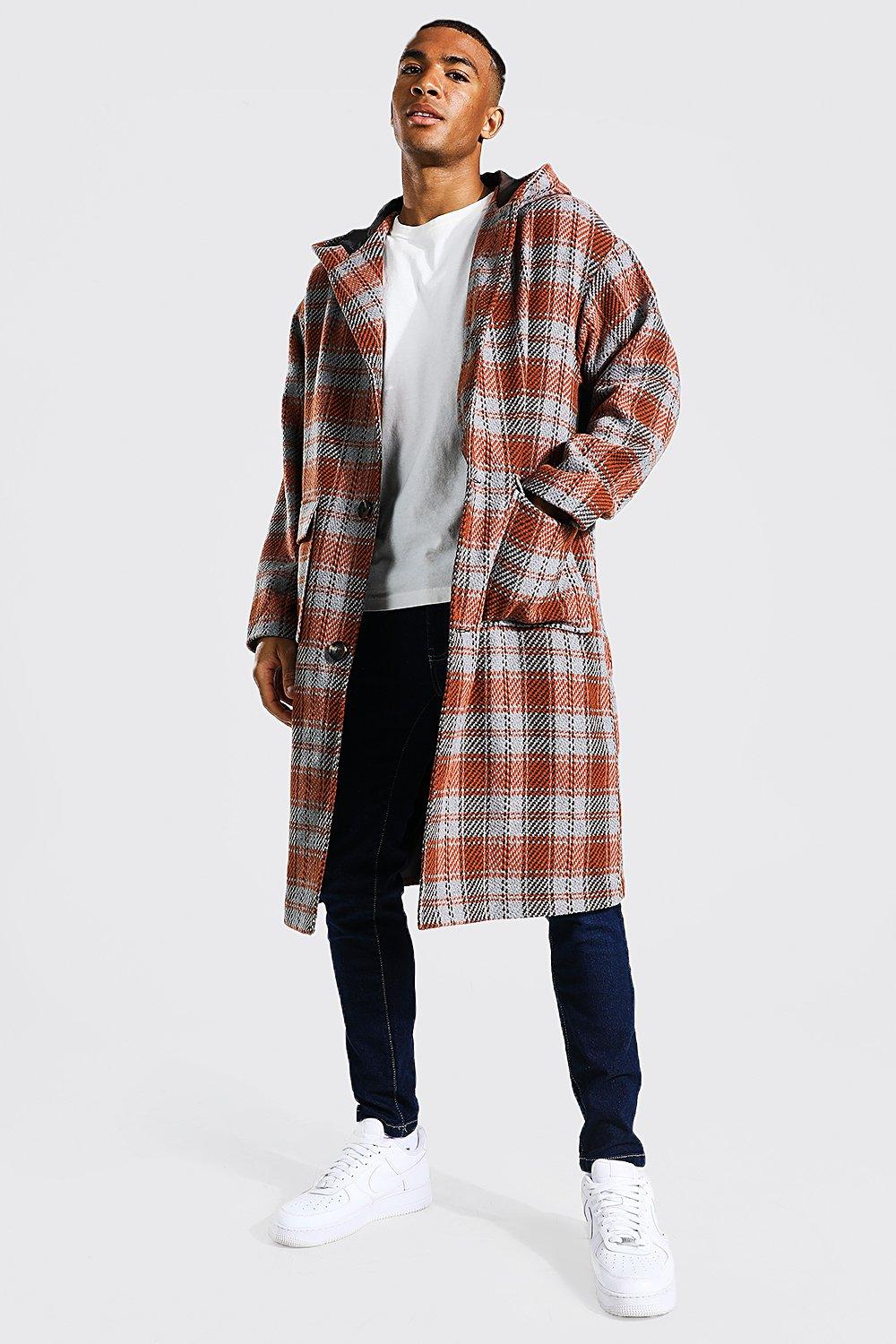 Grey check hot sale longline coat