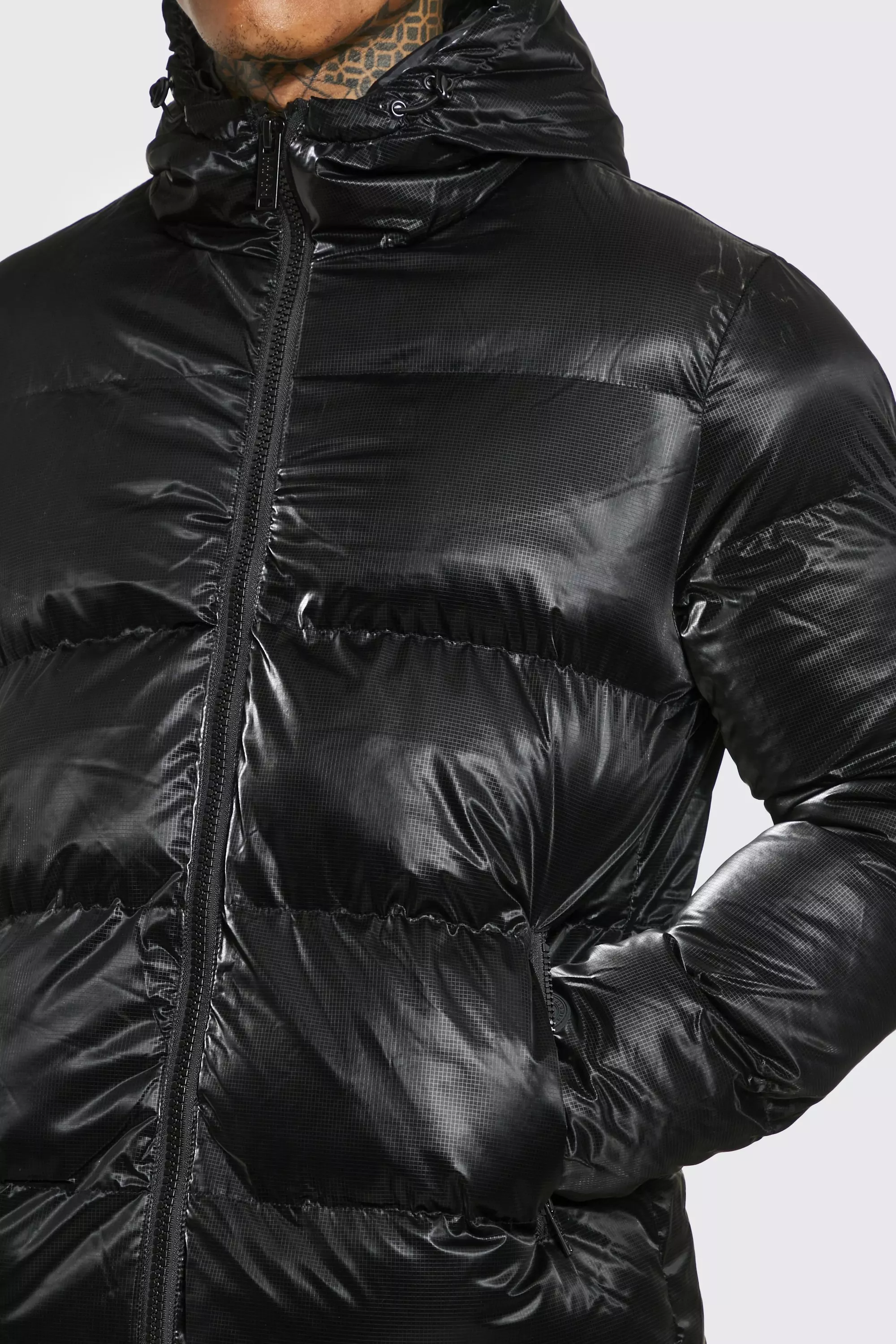 Piumino In Nylon Ripstop Morbido E Lucido, Black immagine alternativa