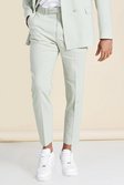 Khaki Linen Skinny Crop Suit Trousers