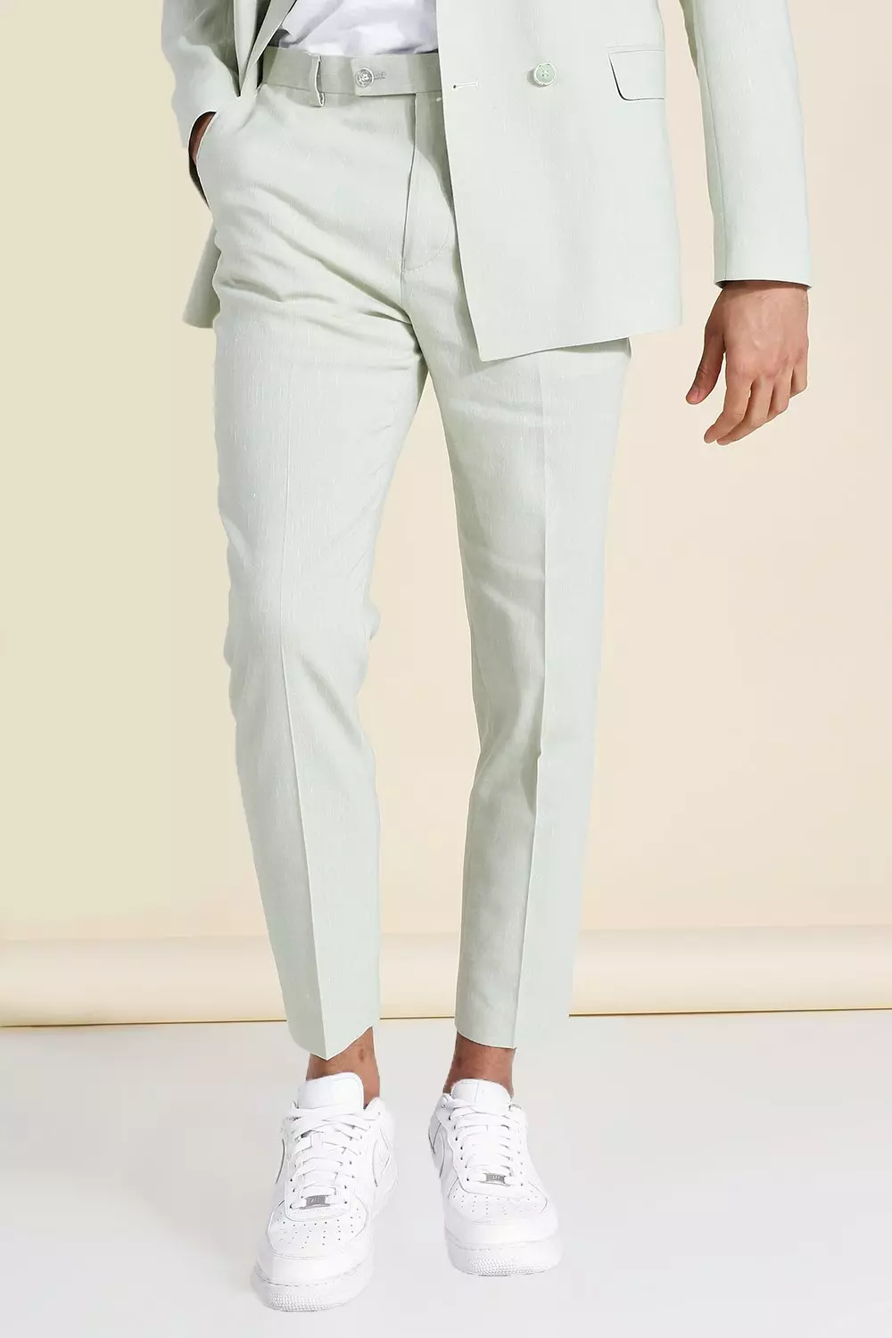 Linen Skinny Crop Suit Trousers boohooMAN