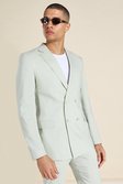Linen Skinny Double Breast Suit Jacket, Khaki