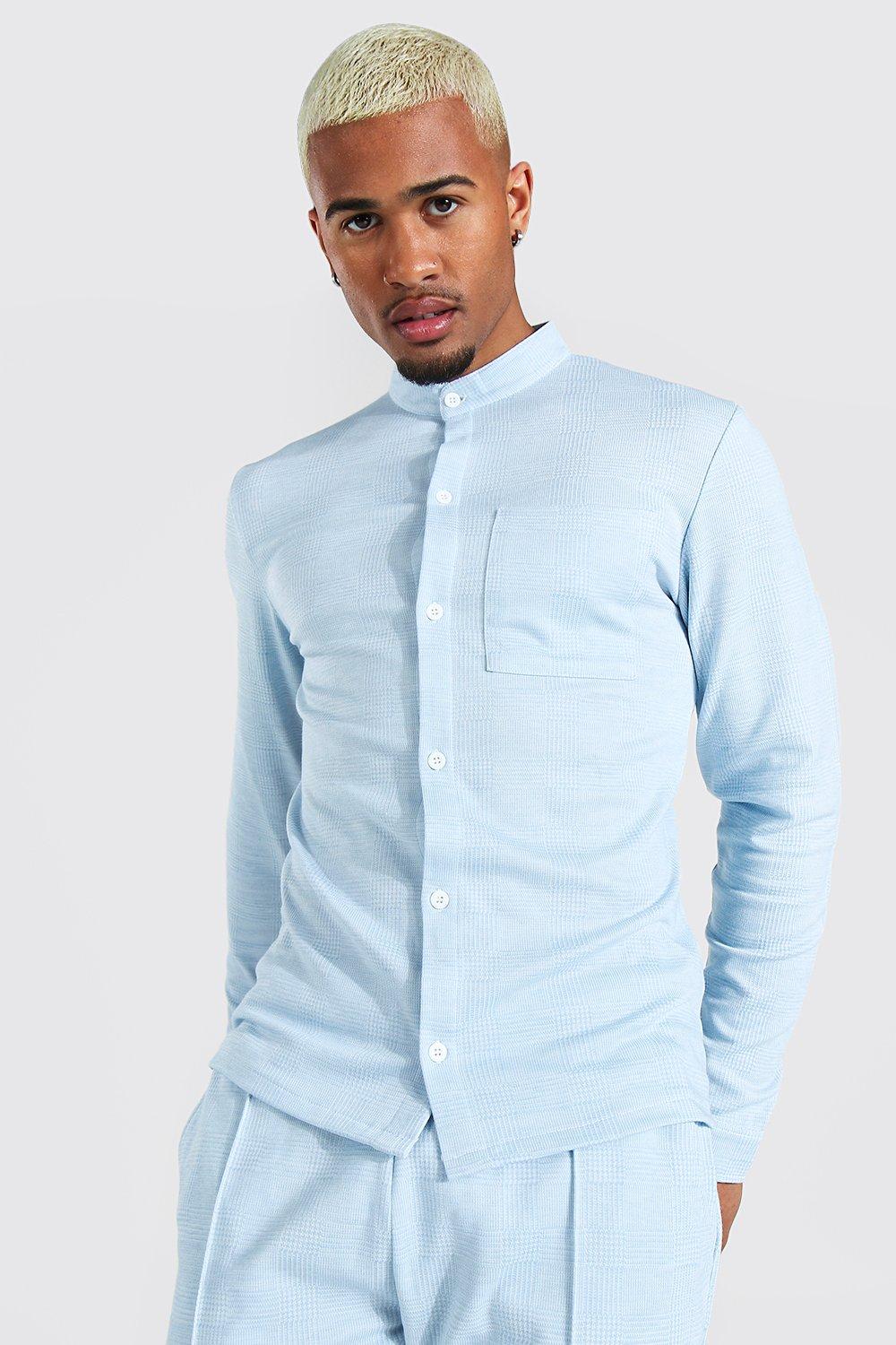 Chemise à carreaux jacquard coupe slim à manches longues, Light blue