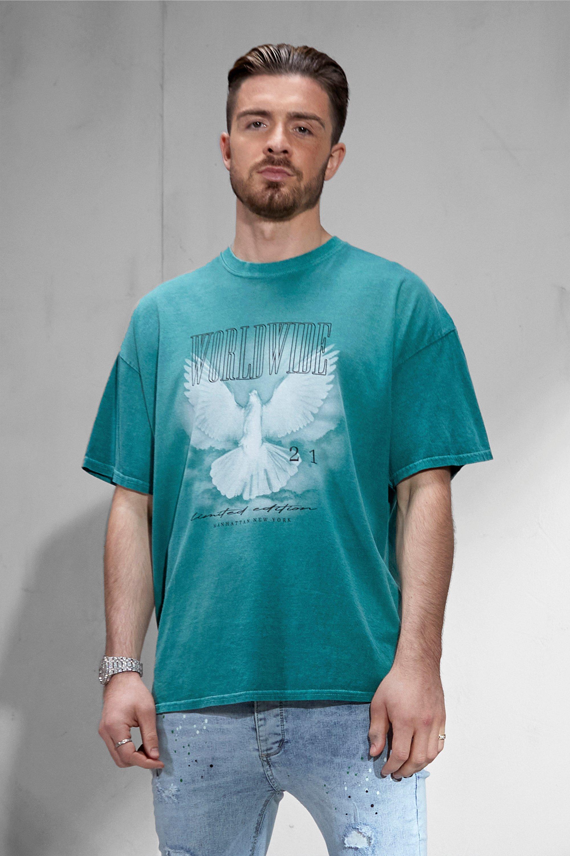 Oversized Washed Dove Graphic T-Shirt