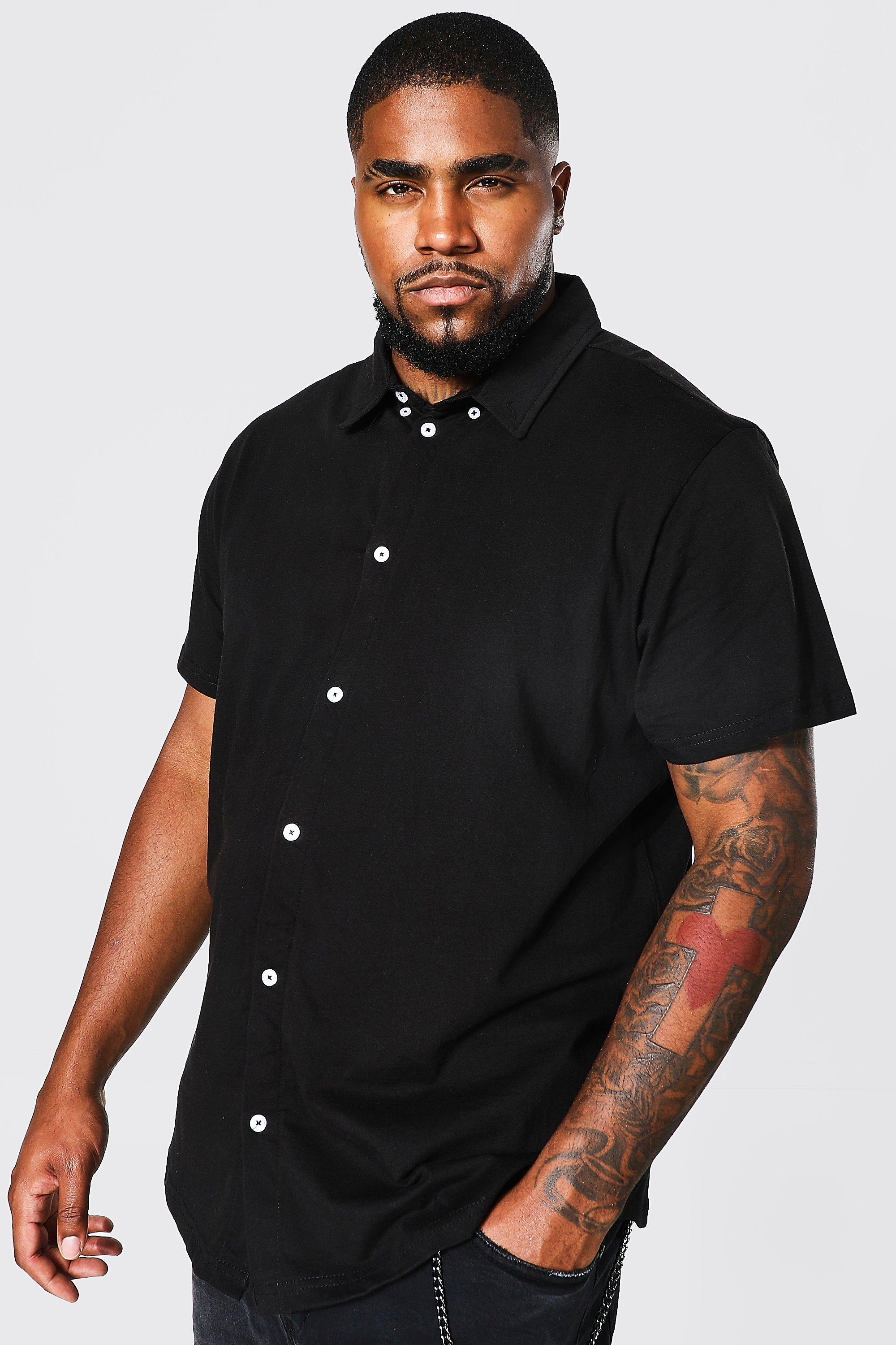 Plus Size Short Sleeve Jersey Shirt USA | boohooMAN