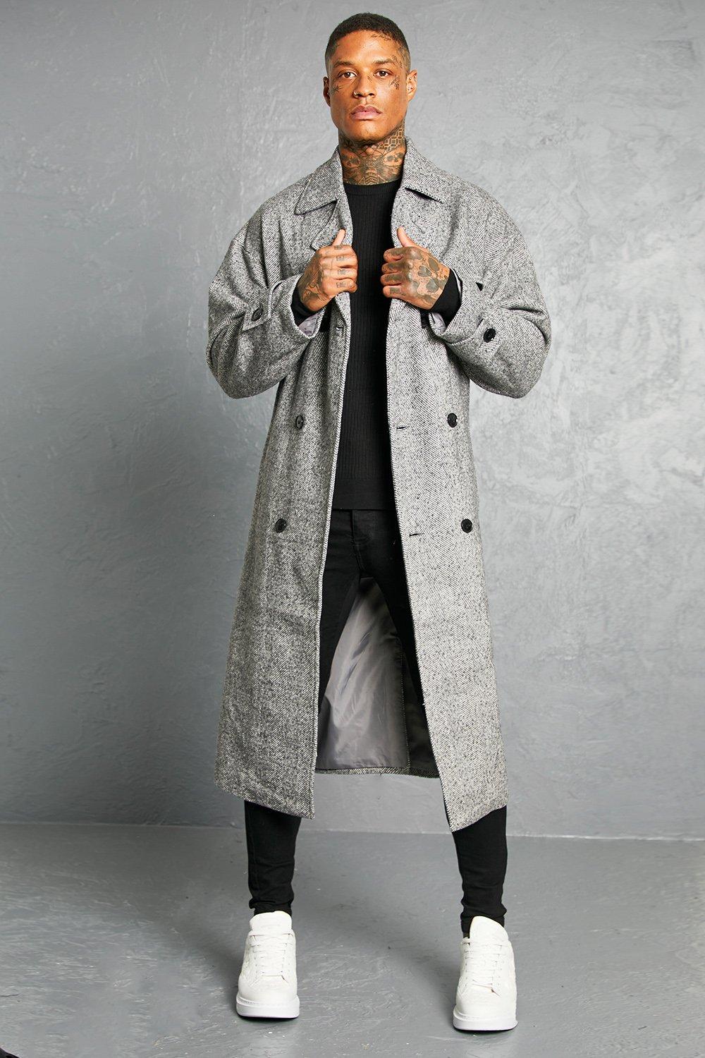 Herringbone Double Breasted Trench Overcoat