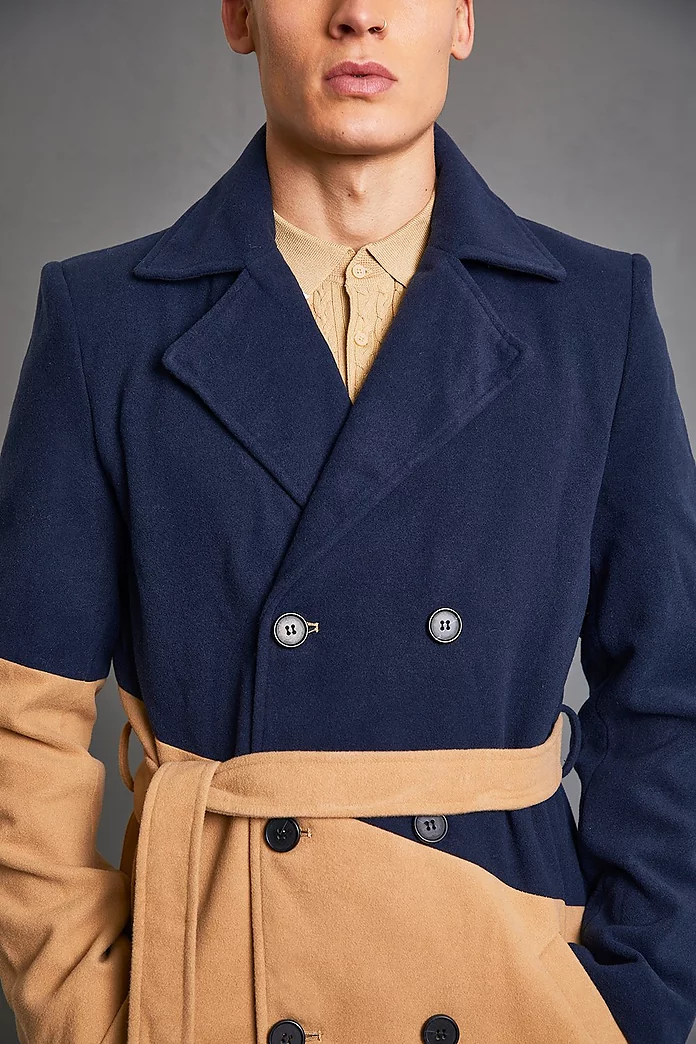 Colour Block Double Breasted Trench Overcoat | boohooMAN USA Colour Block Double Breasted Trench Overcoat | boohooMAN USA