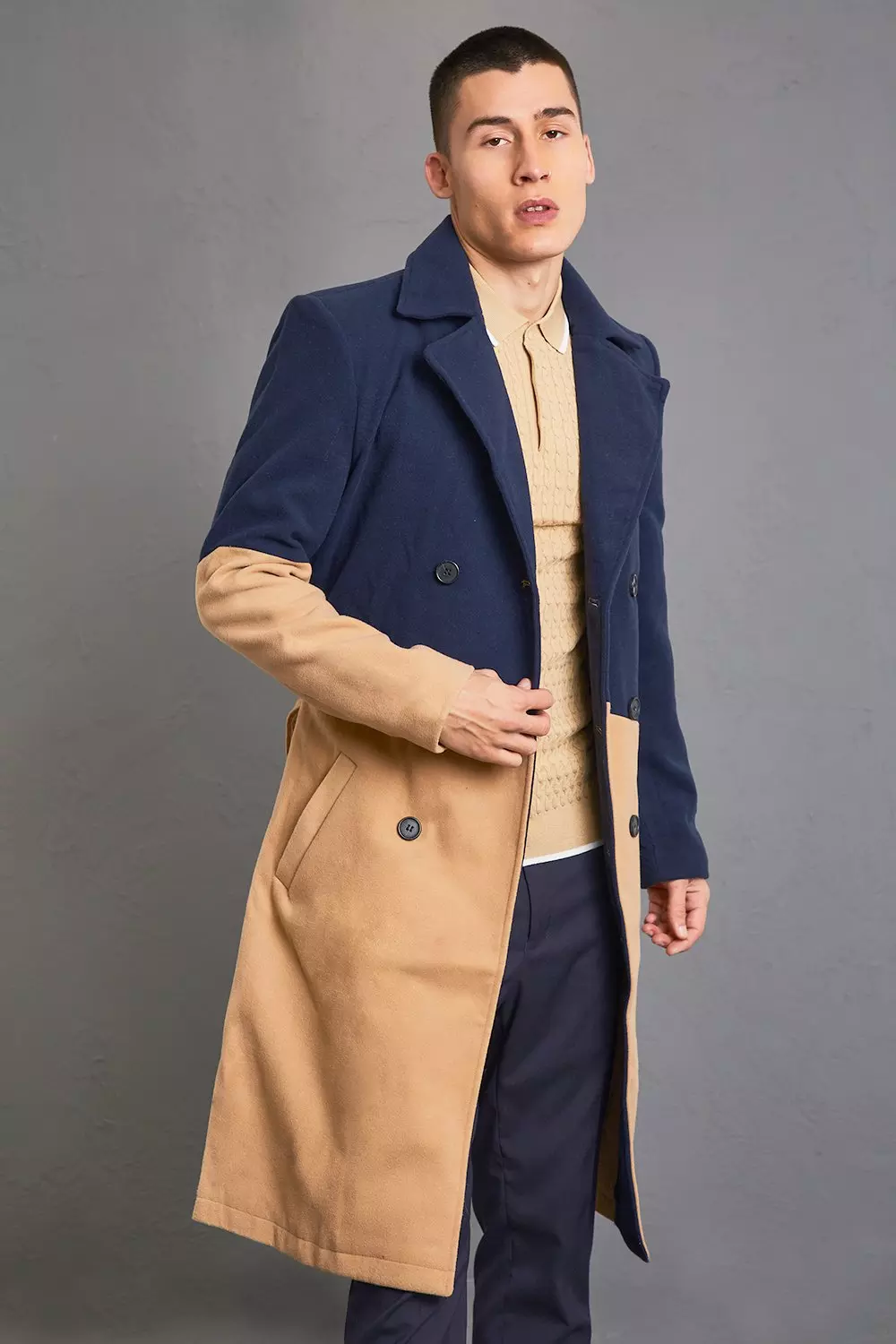 Color block long coat best sale