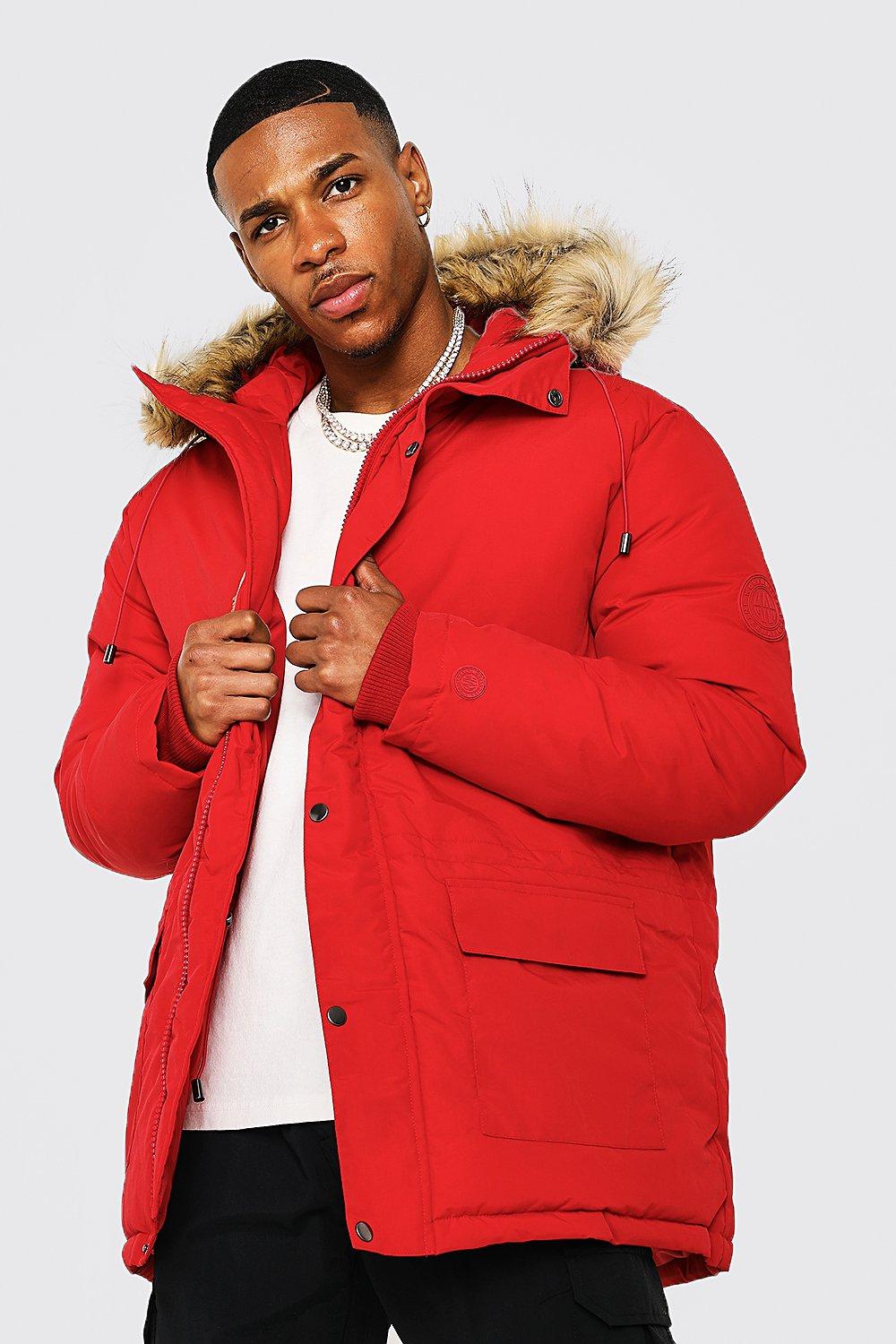 Faux Fur Trim Hooded Parka