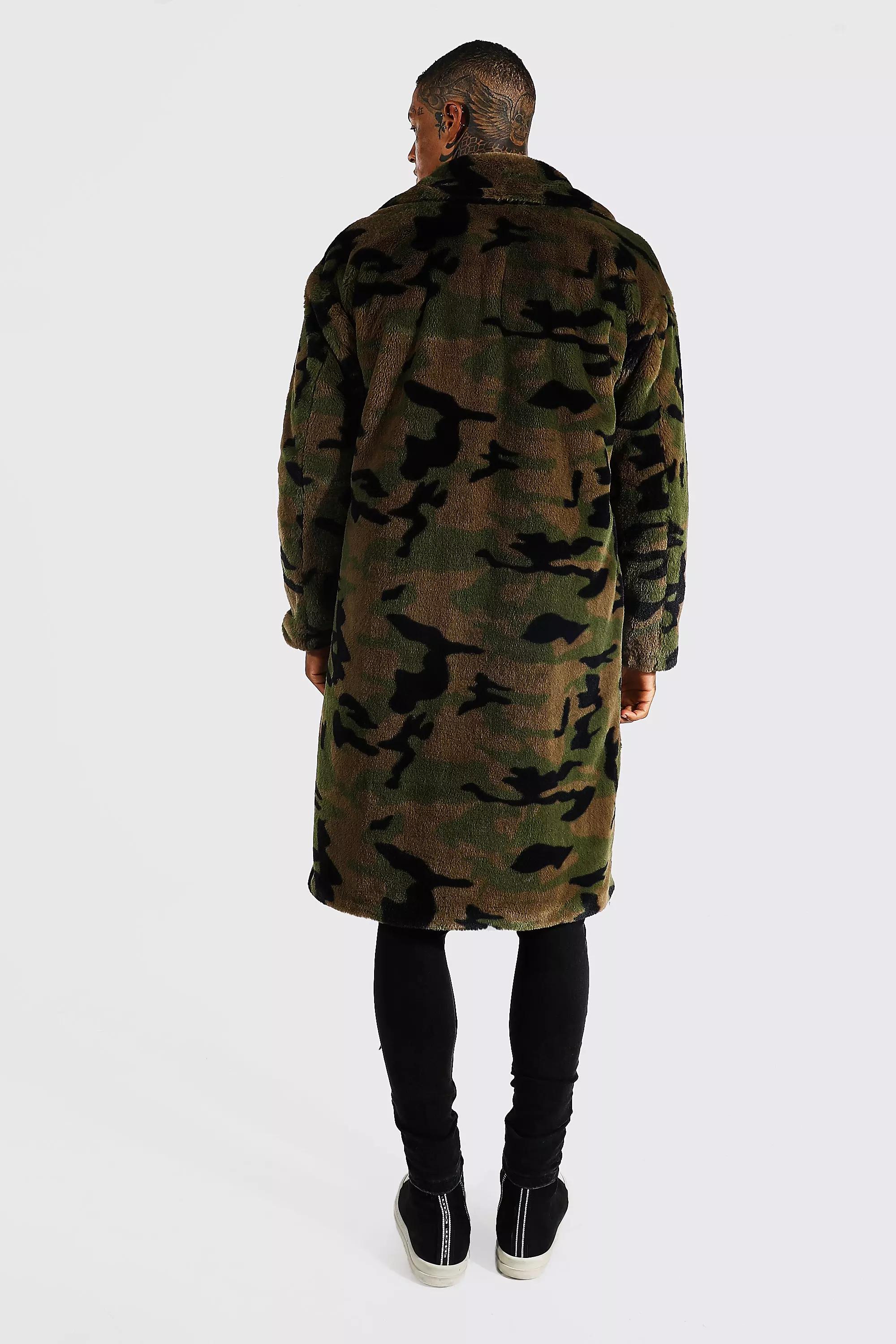 Boohooman jacket in khaki camo best sale