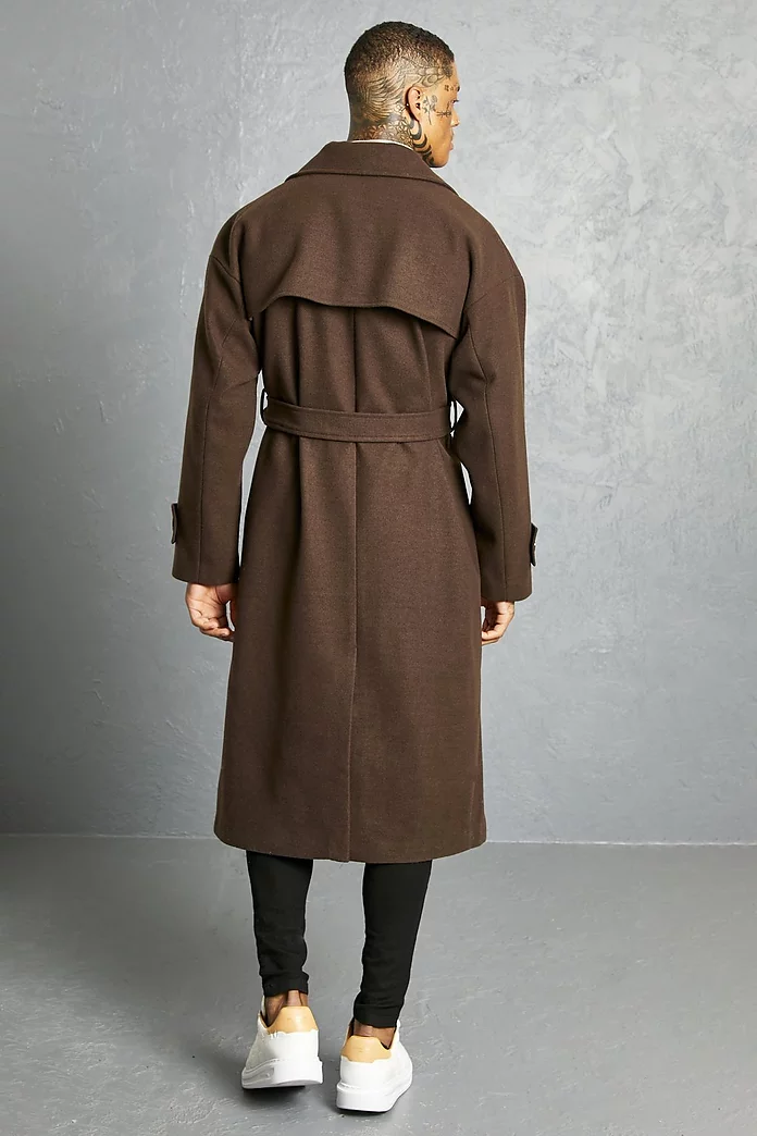 Double Breasted Storm Flap Trench Overcoat | boohooMAN USA Double Breasted Storm Flap Trench Overcoat | boohooMAN USA