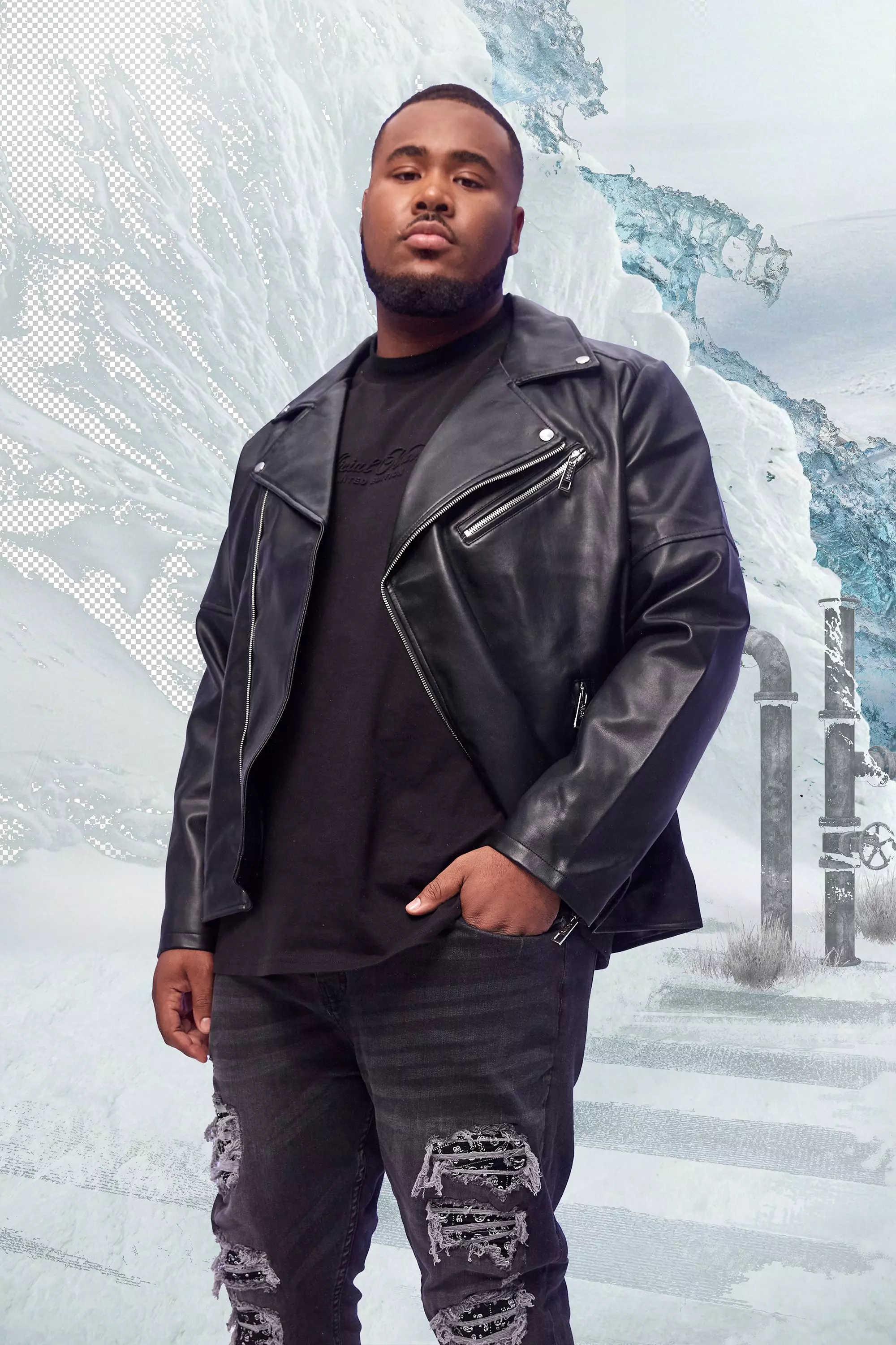 Black Plus Size Leather Look Biker Jacket alternatieve afbeelding