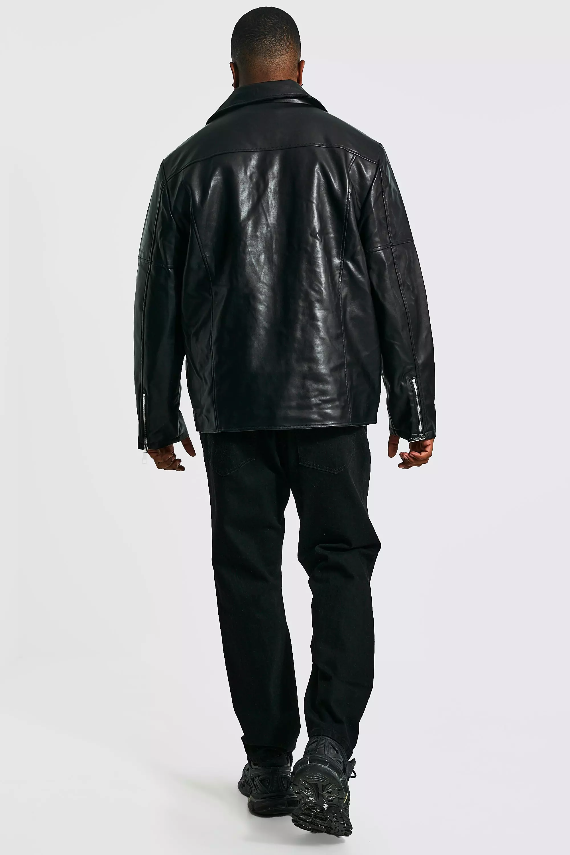 Black Plus Size Leather Look Biker Jacket alternatieve afbeelding