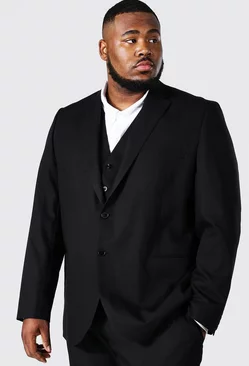 Plus Size Slim Single Breasted Suit Jacket Black