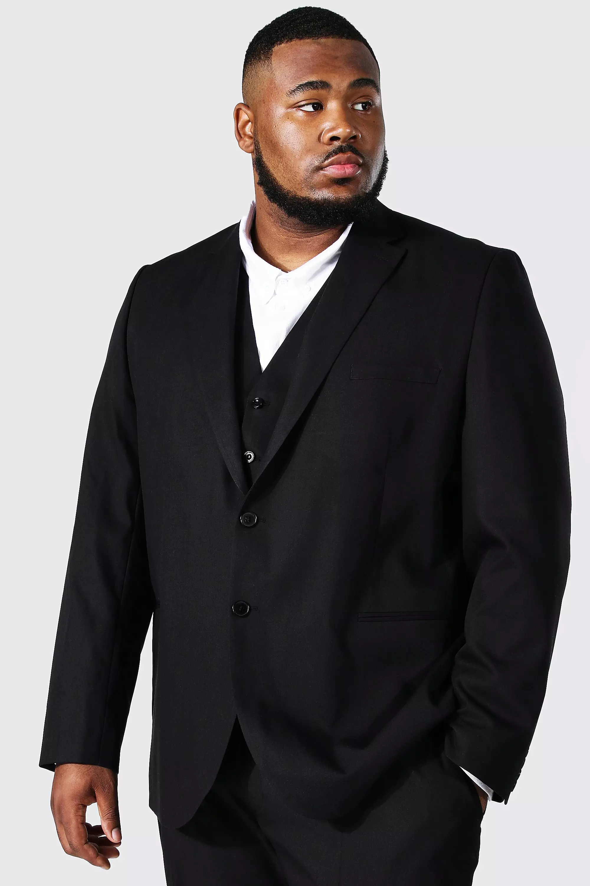 Plus Size Slim Single Breasted Suit Jacket Black