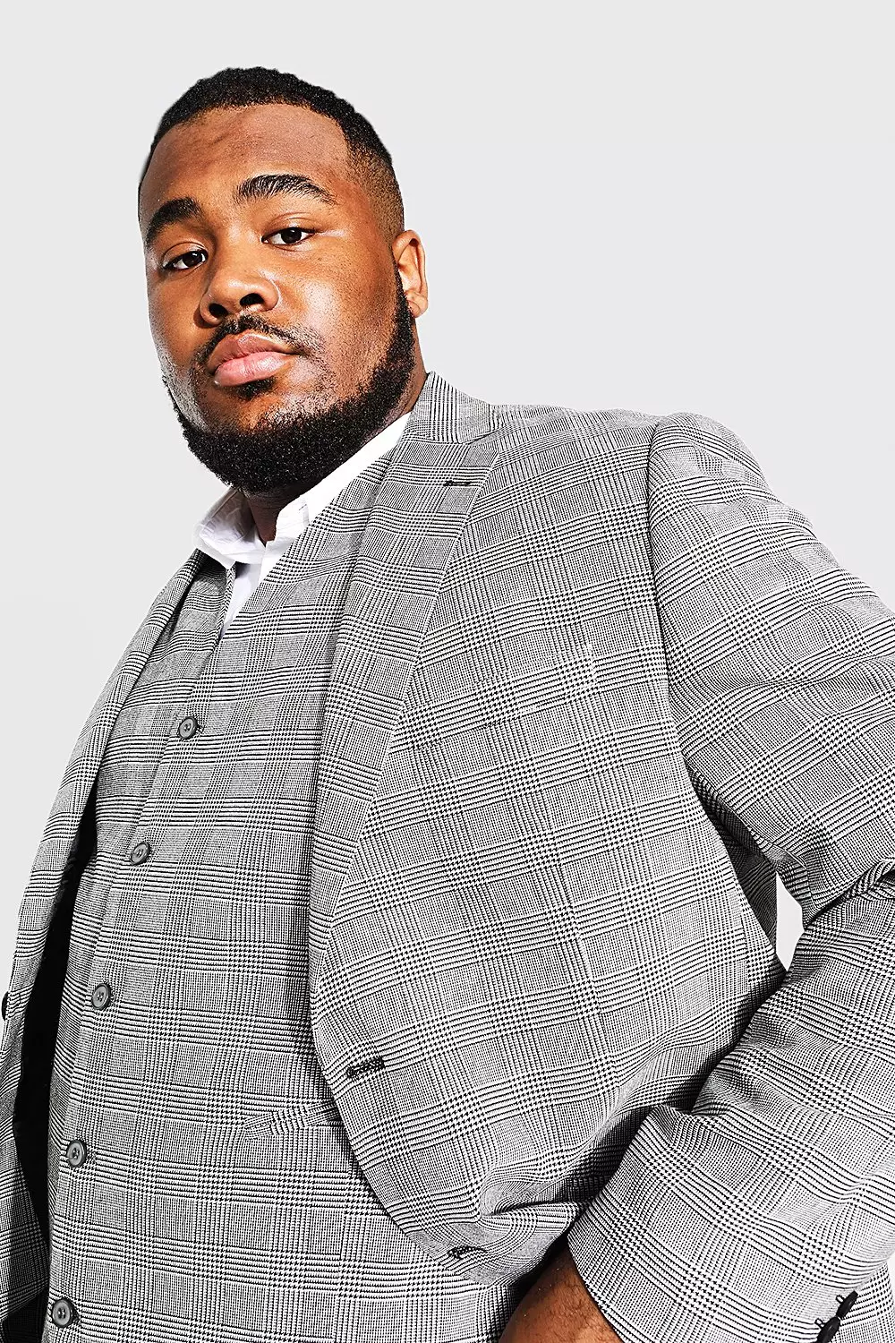 Plus Size Slim Fit Check Single Breasted Suit Jacket boohooMAN UK