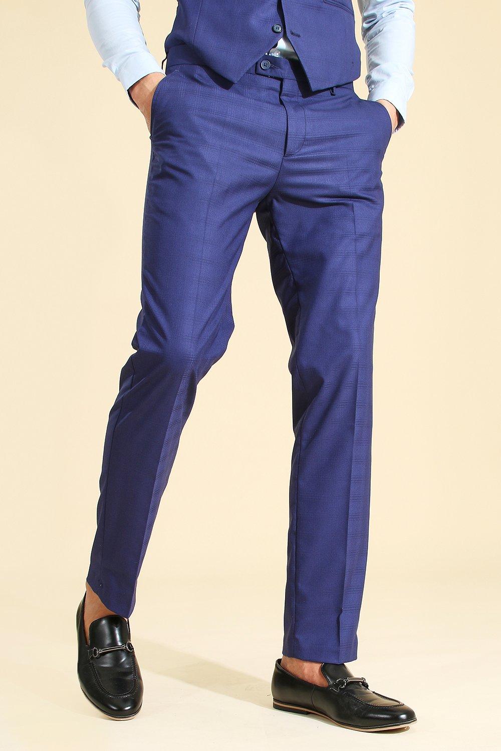 Blue Slim Check Suit Trouser