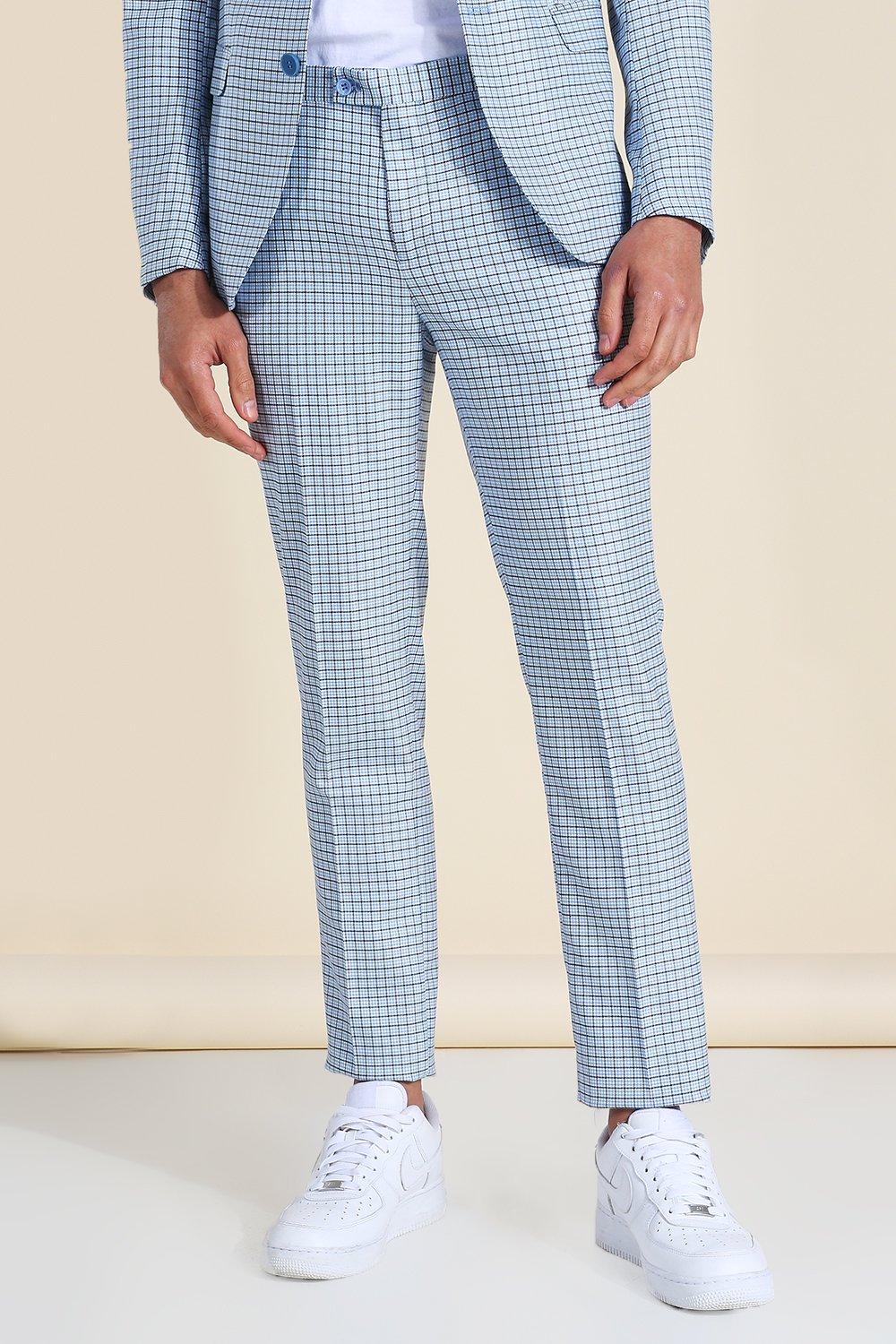 Blue Skinny Houndstooth Suit Trouser