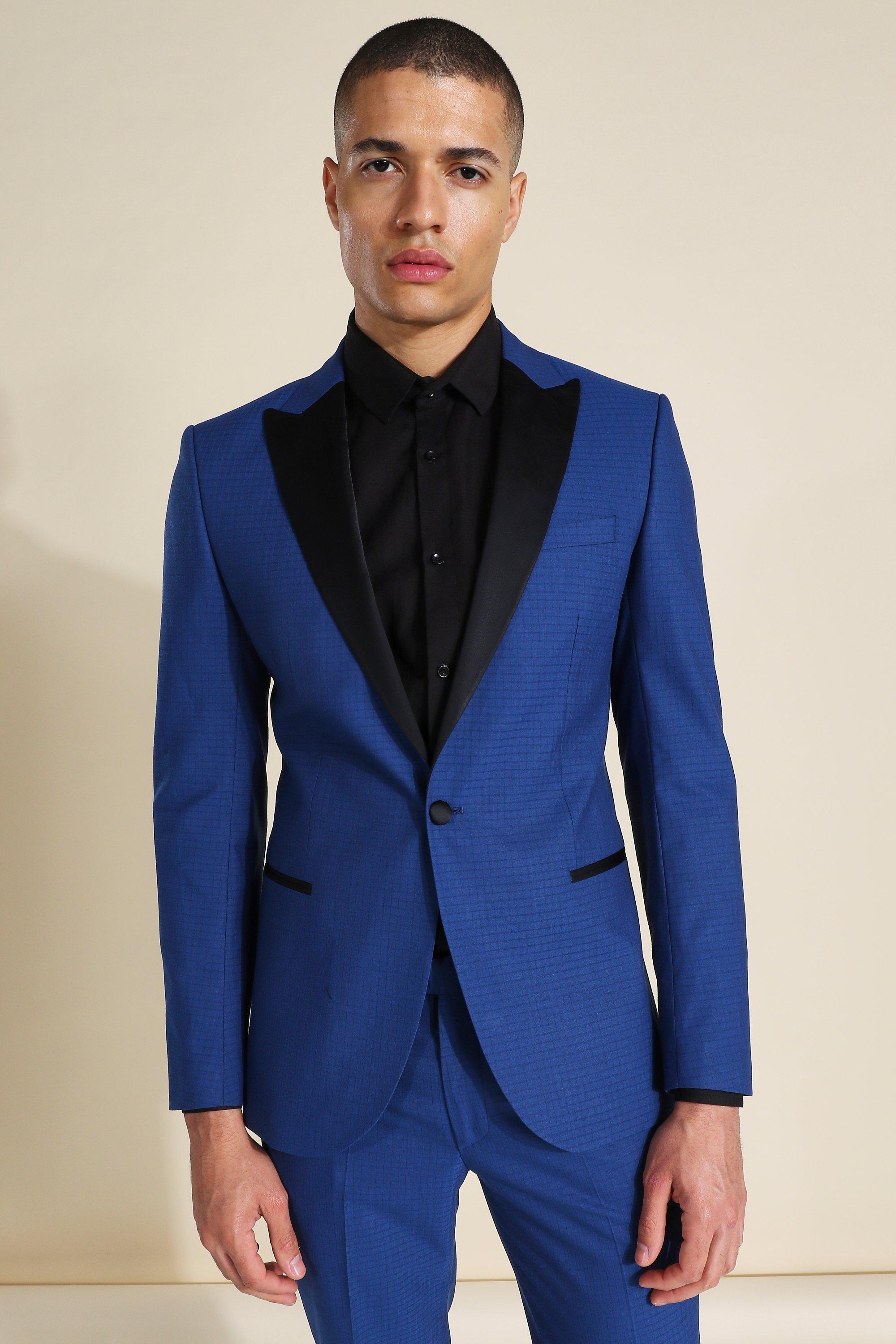 Blue Peak Contrast Lapel Skinny Jacket