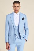 Single Breasted Textured Skinny Suit Jacket, Light blue