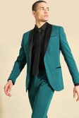 Single Shawl Contrast Lapel Skinny Jacket, Dark green