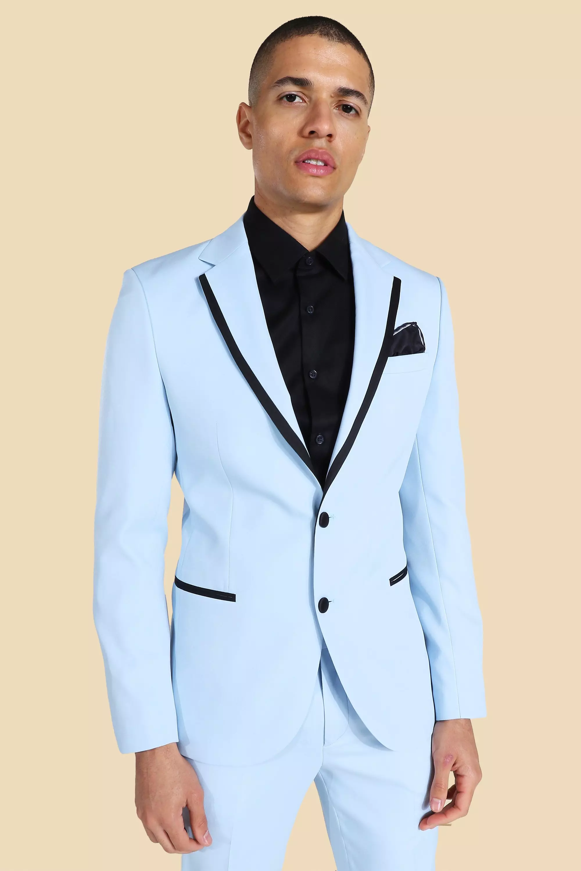 Advarsel Tulipaner minus Skinny Light Blue Suit With Contrast Piping | boohooMAN USA