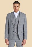 Grey Single Breasted Slim Check Suit Jacket