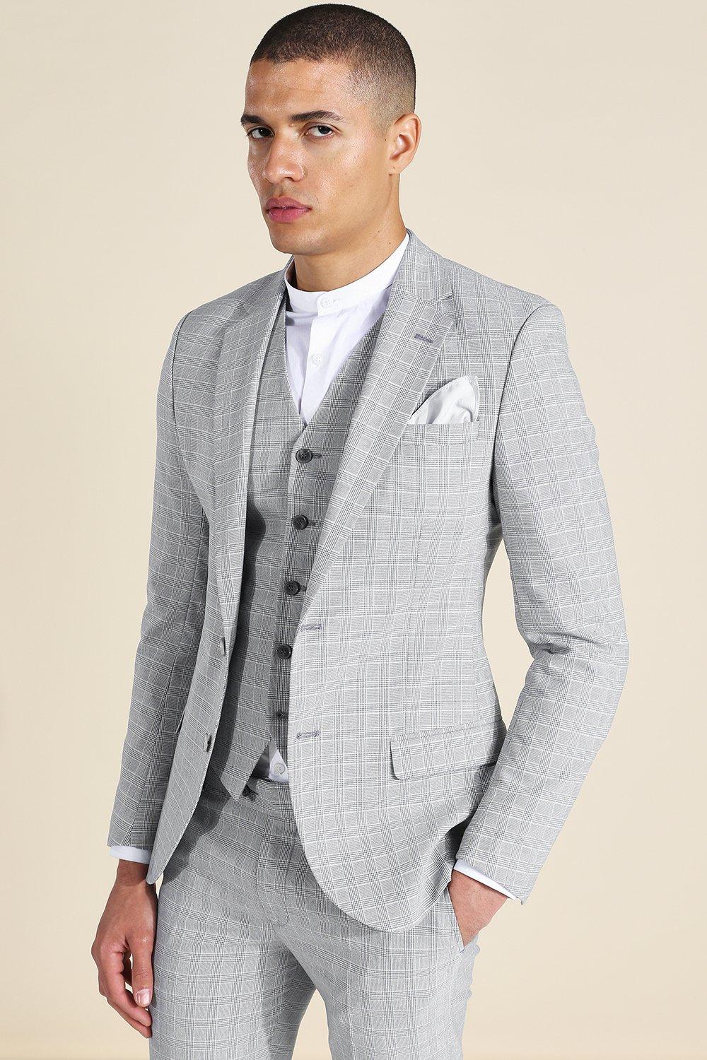 boohooMAN Tall Slim Double Breasted Suit Jacket - Gray - Size 40