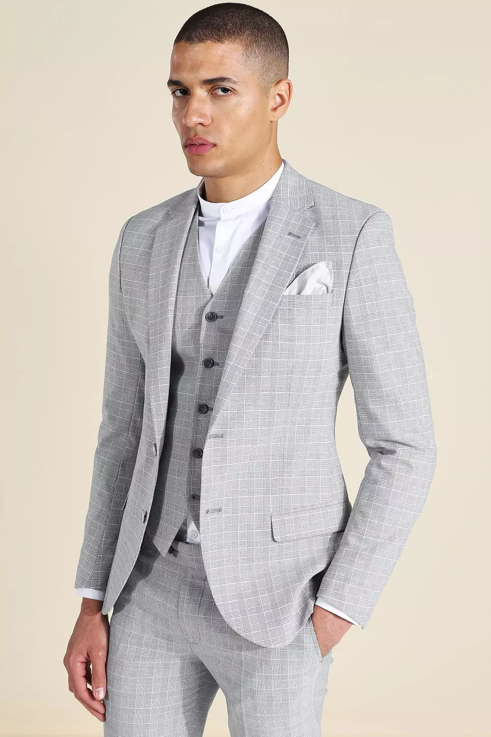 Grey check best sale skinny suit