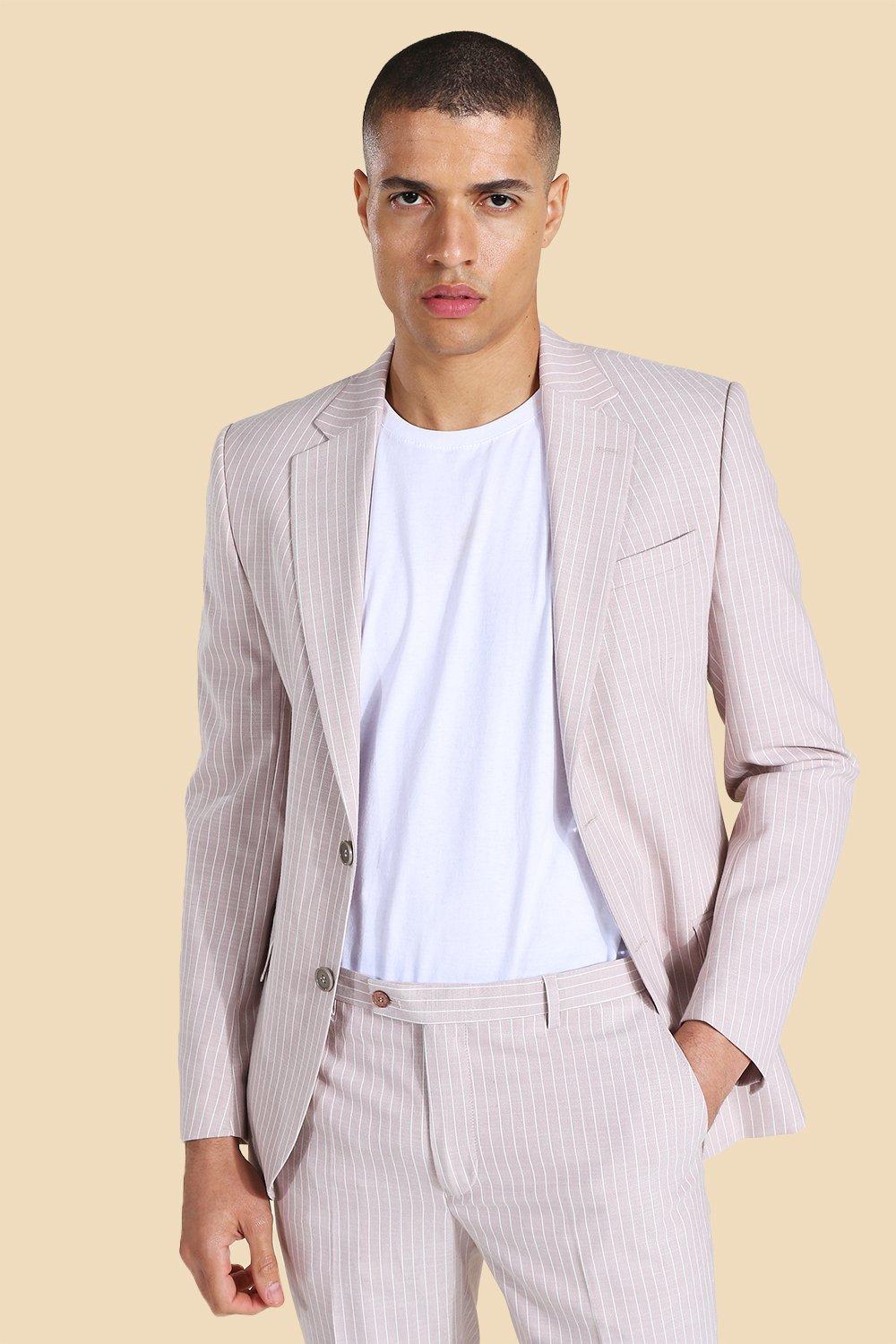 Pink Single Breasted Pinstripe Skinny Suit Jacket