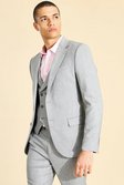 Single Breasted Textured Skinny Suit Jacket, Grey